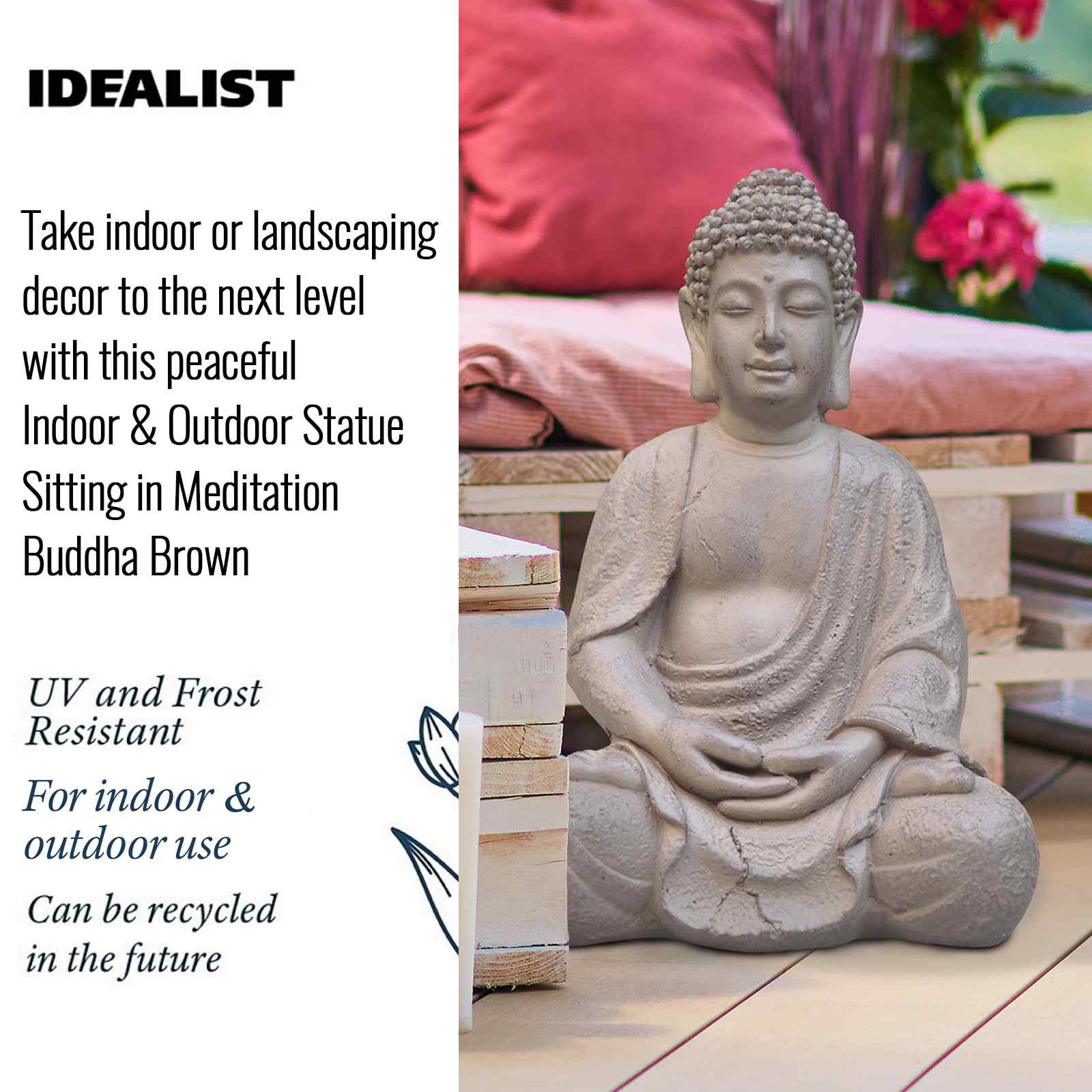 IDEALIST Lite Meditating Buddha Sculpture Garden Statue