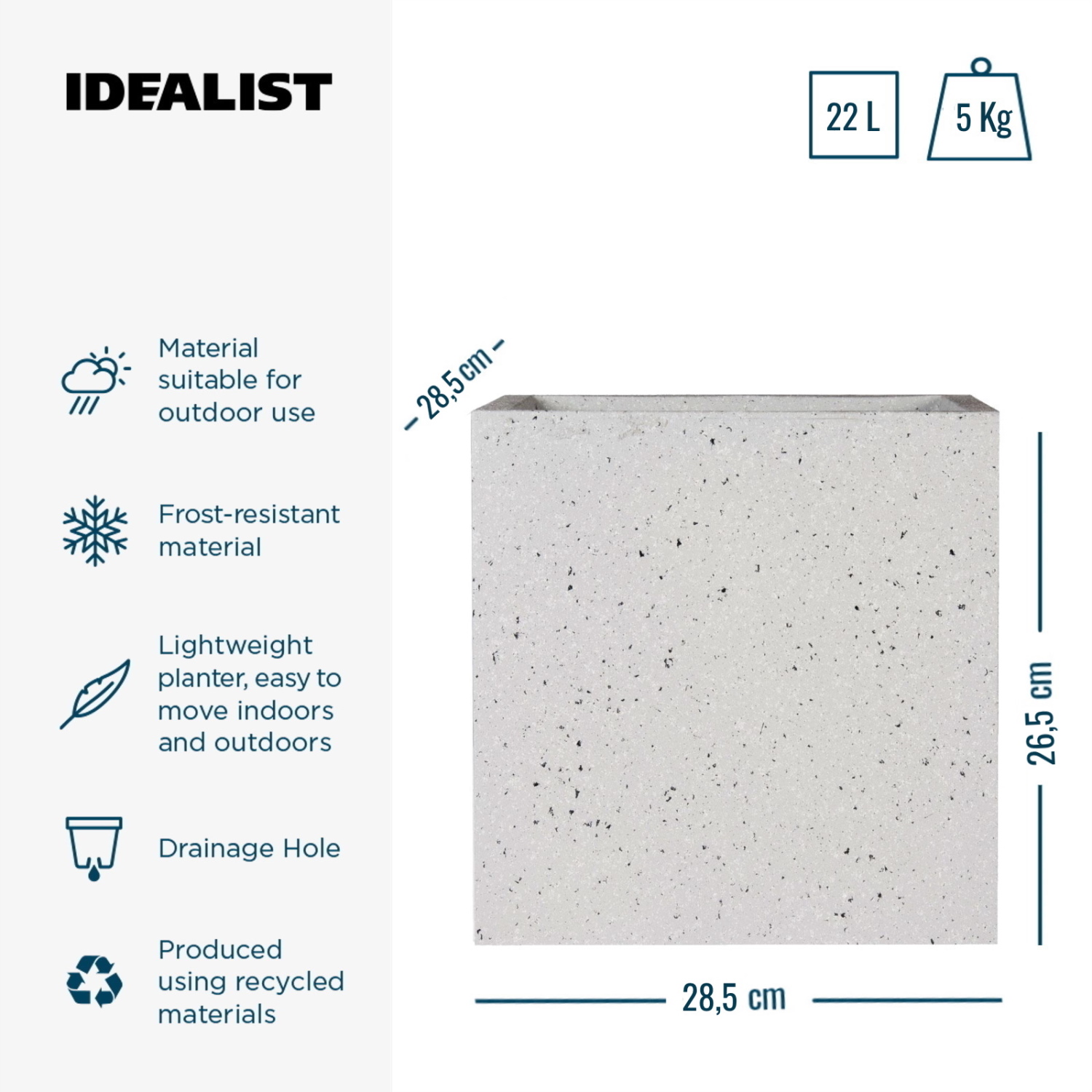 IDEALIST Lite Square Box Contemporary Marble Light Concrete Planter