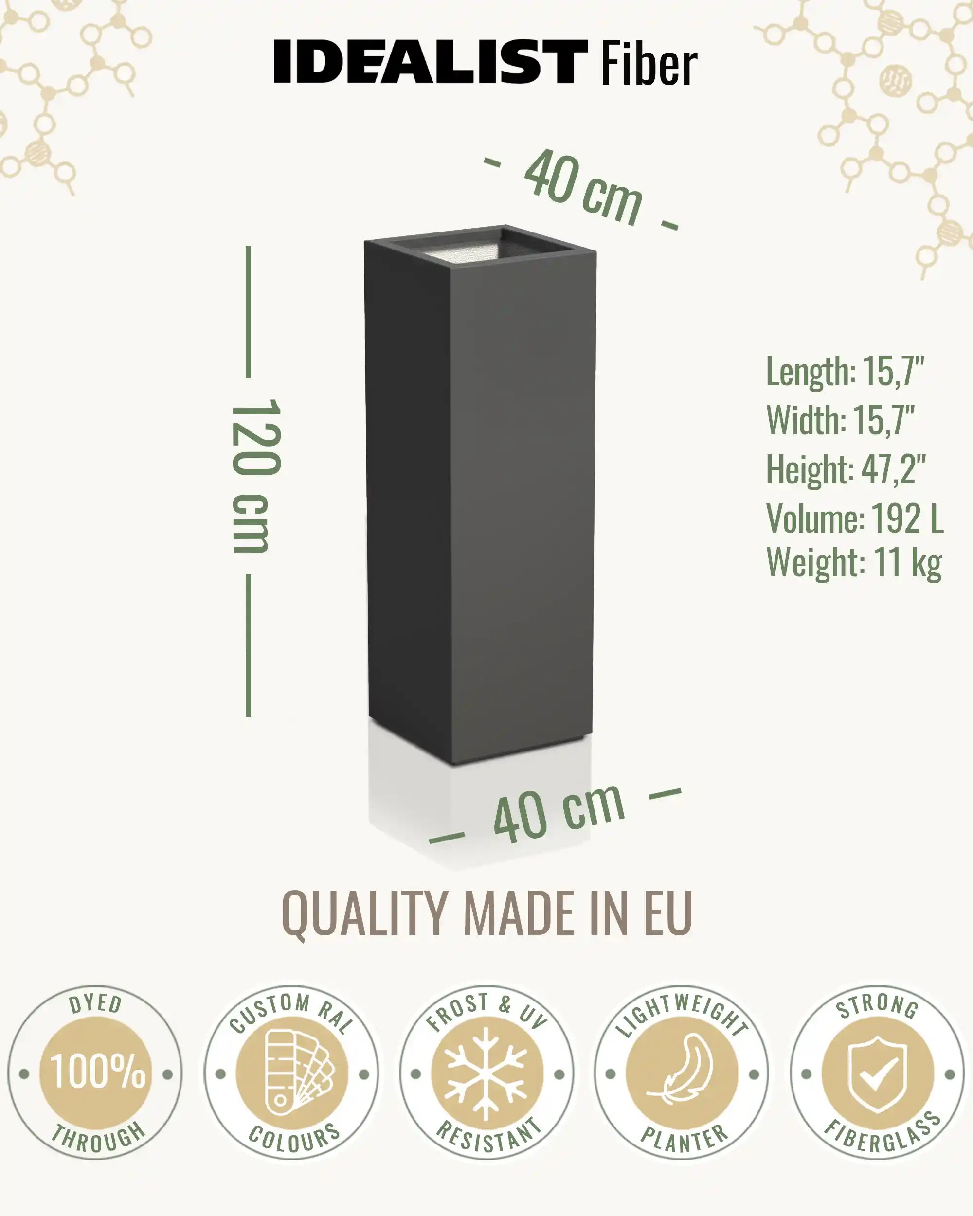 PURE High Cube Outdoor Fiberglass Planter