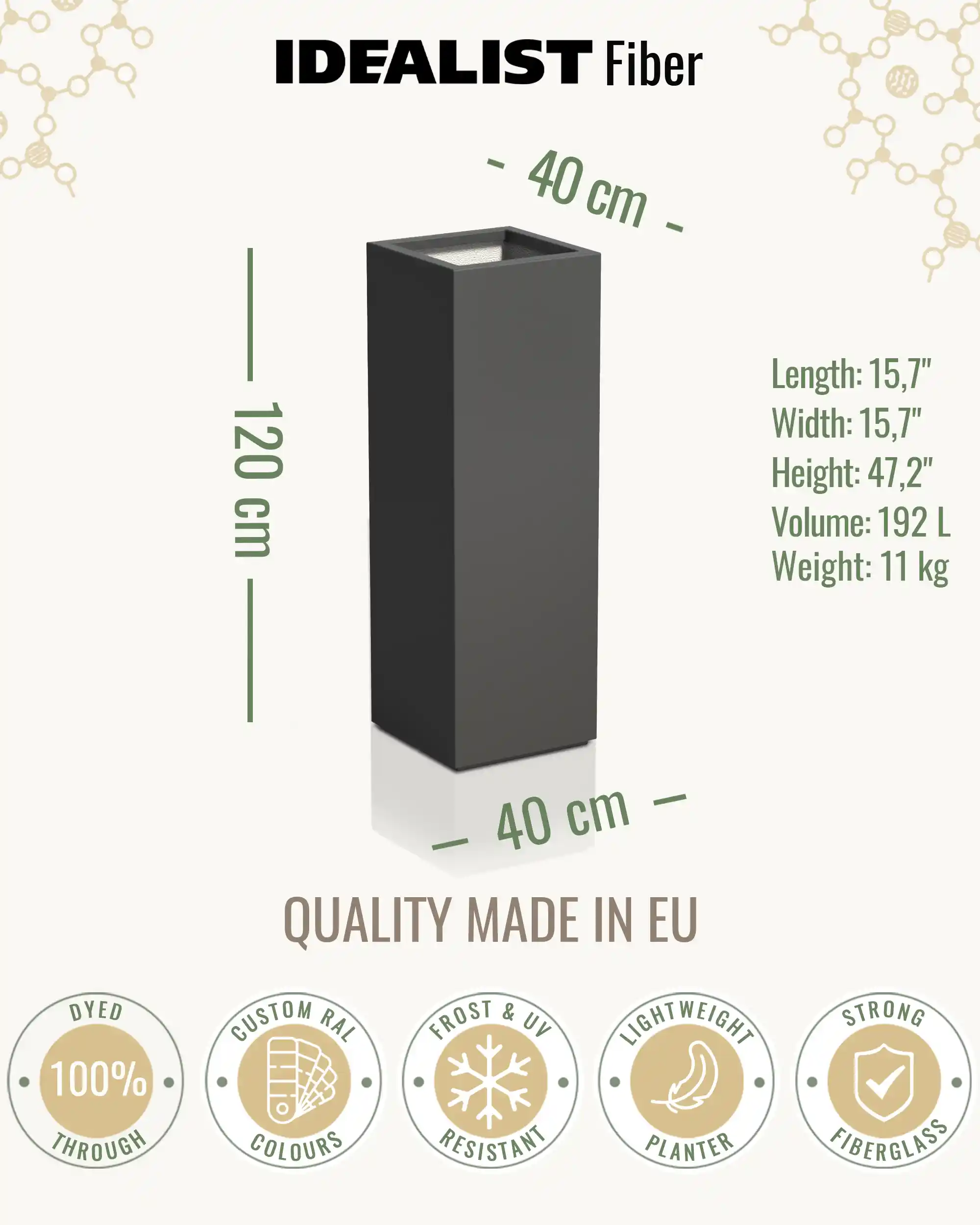 PURE High Cube Outdoor Fiberglass Planter