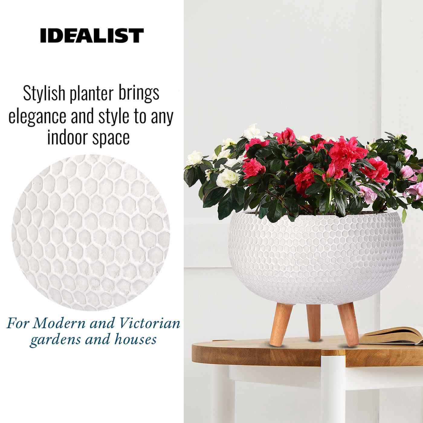 IDEALIST Lite Honeycomb Style Bowl Planter on Legs, Round Pot Plant Stand Indoor