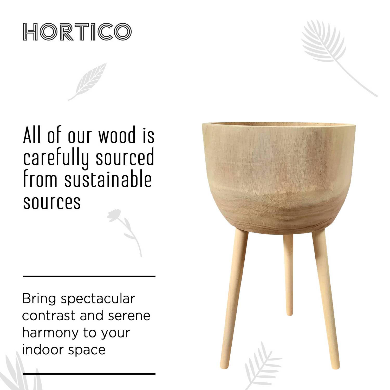 HORTICO GAIA Wooden House Planter with Legs, Tall Indoor Plant Pot Stand with Waterproof Liner