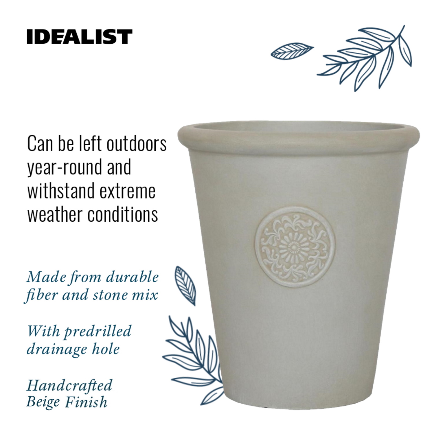 IDEALIST Lite Rustic Style Rolled Rim Vase Outdoor Planter
