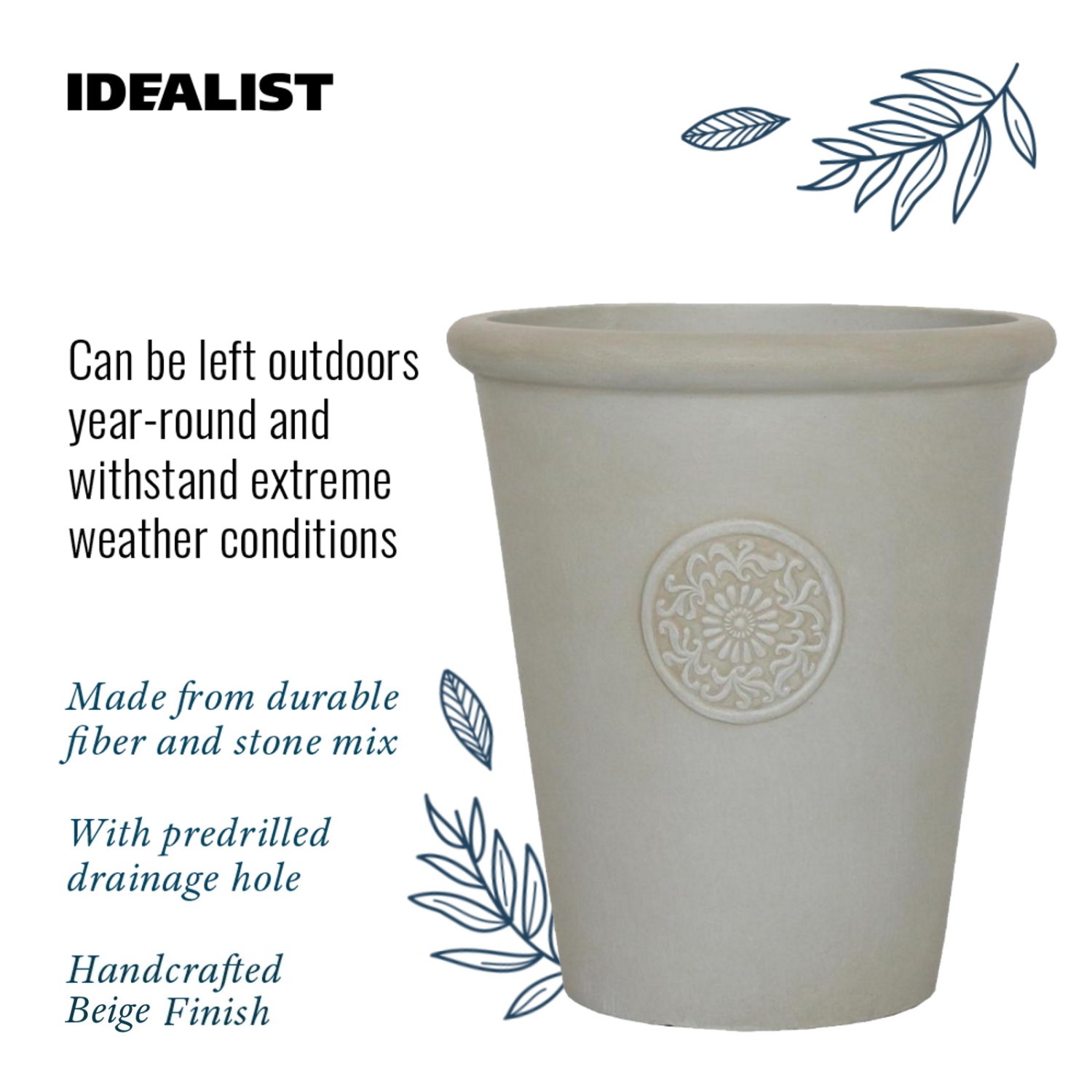 IDEALIST Lite Rustic Style Rolled Rim Vase Outdoor Planter