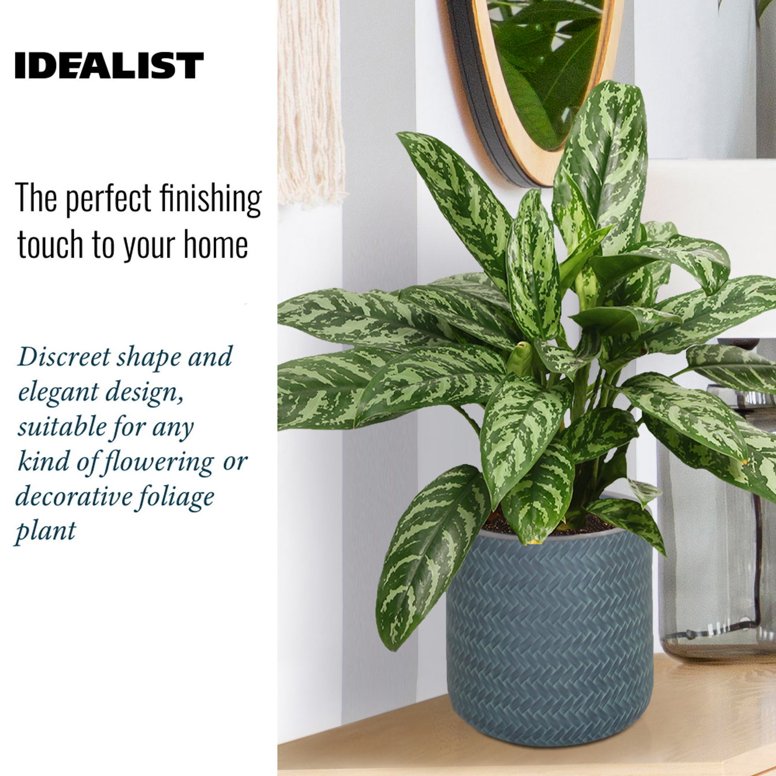 IDEALIST Lite Plaited Style Table and Hanging Cylinder Round Plant Pot Dual Use Indoor Planter