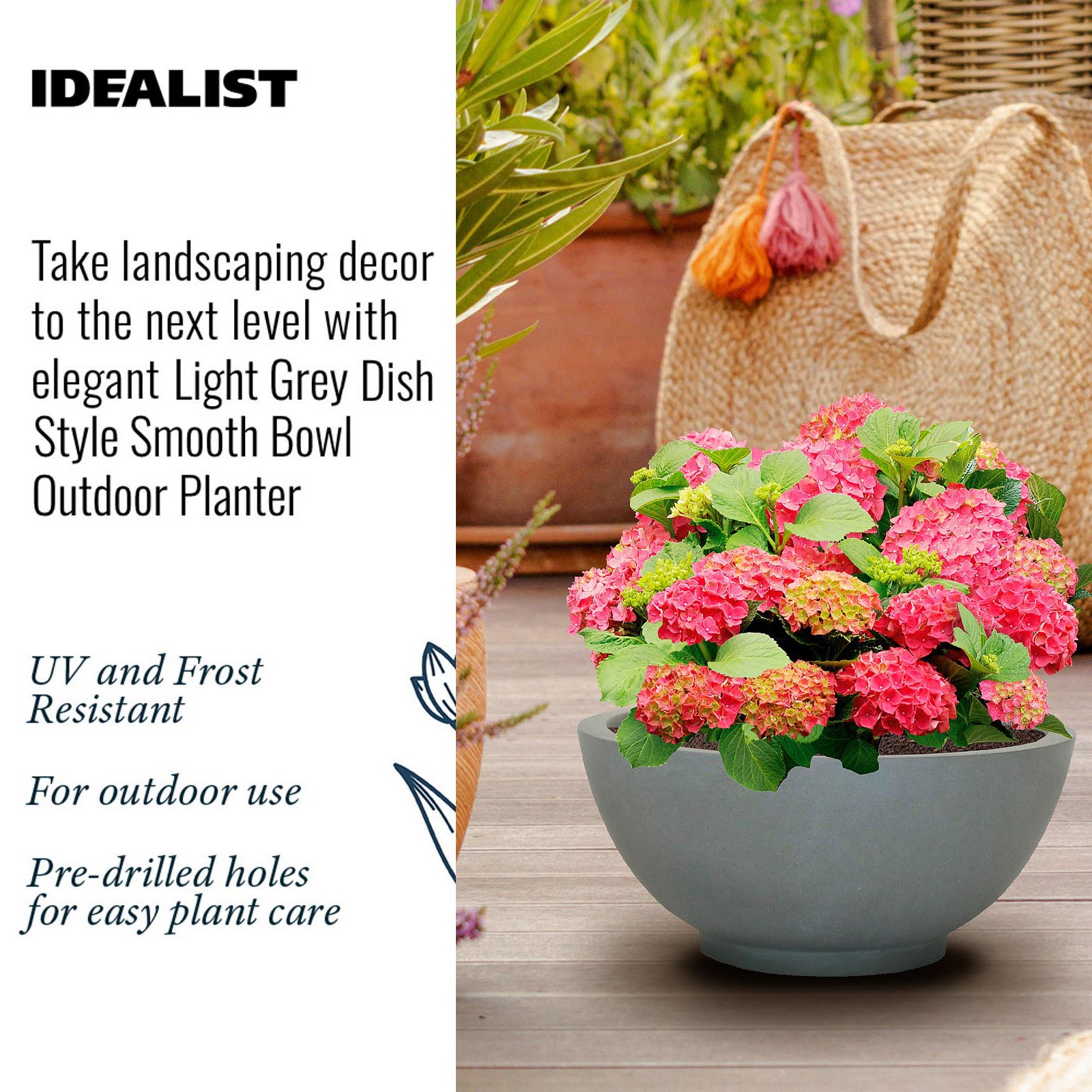 IDEALIST Lite Dish Style Smooth Bowl Outdoor Planter