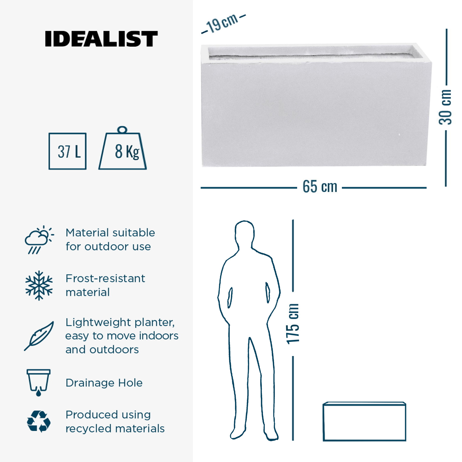 IDEALIST Lite Contemporary Light Concrete High Trough Planter
