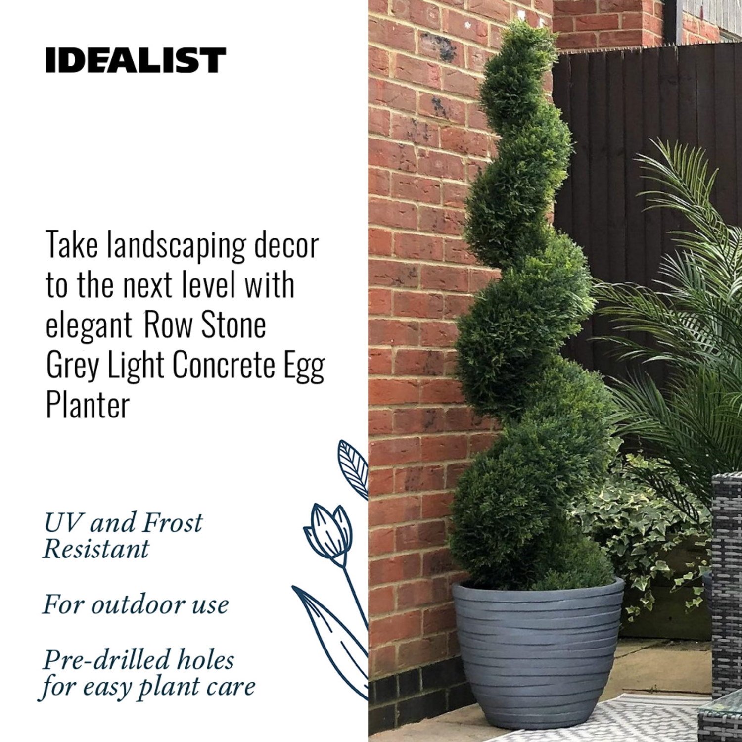 IDEALIST Lite Row Light Concrete Egg Planter