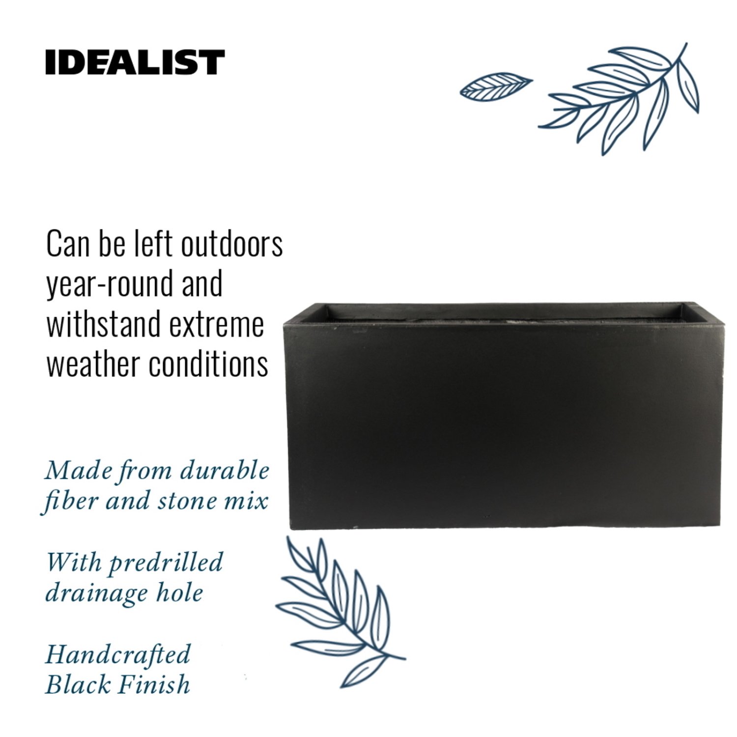 IDEALIST Lite Contemporary Light Concrete Trough Planter