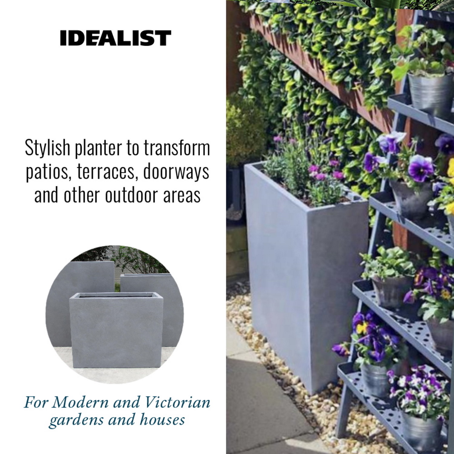 IDEALIST Lite Contemporary Light Concrete Trough Planter