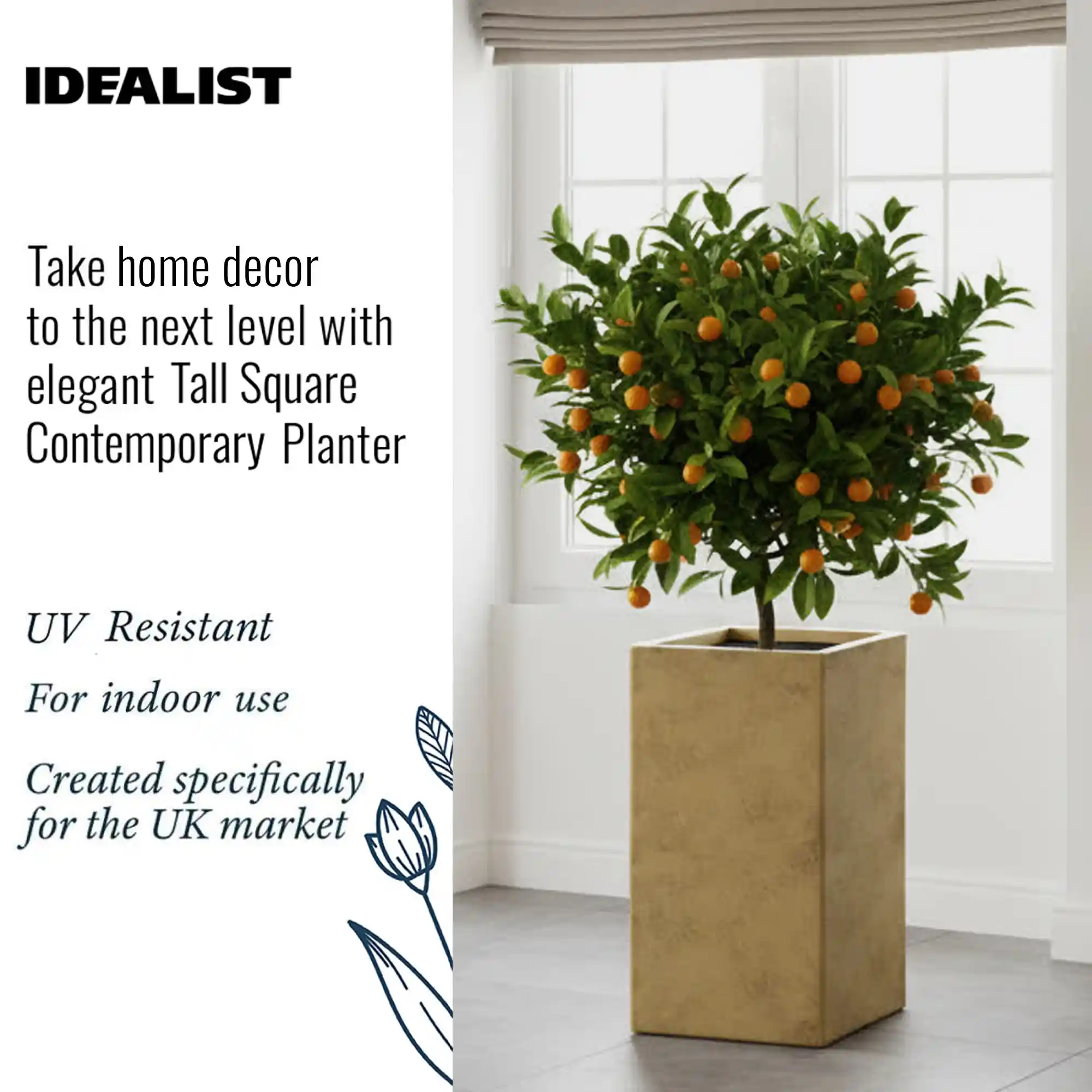 IDEALIST Lite Tall Square Metallic Indoor Planter