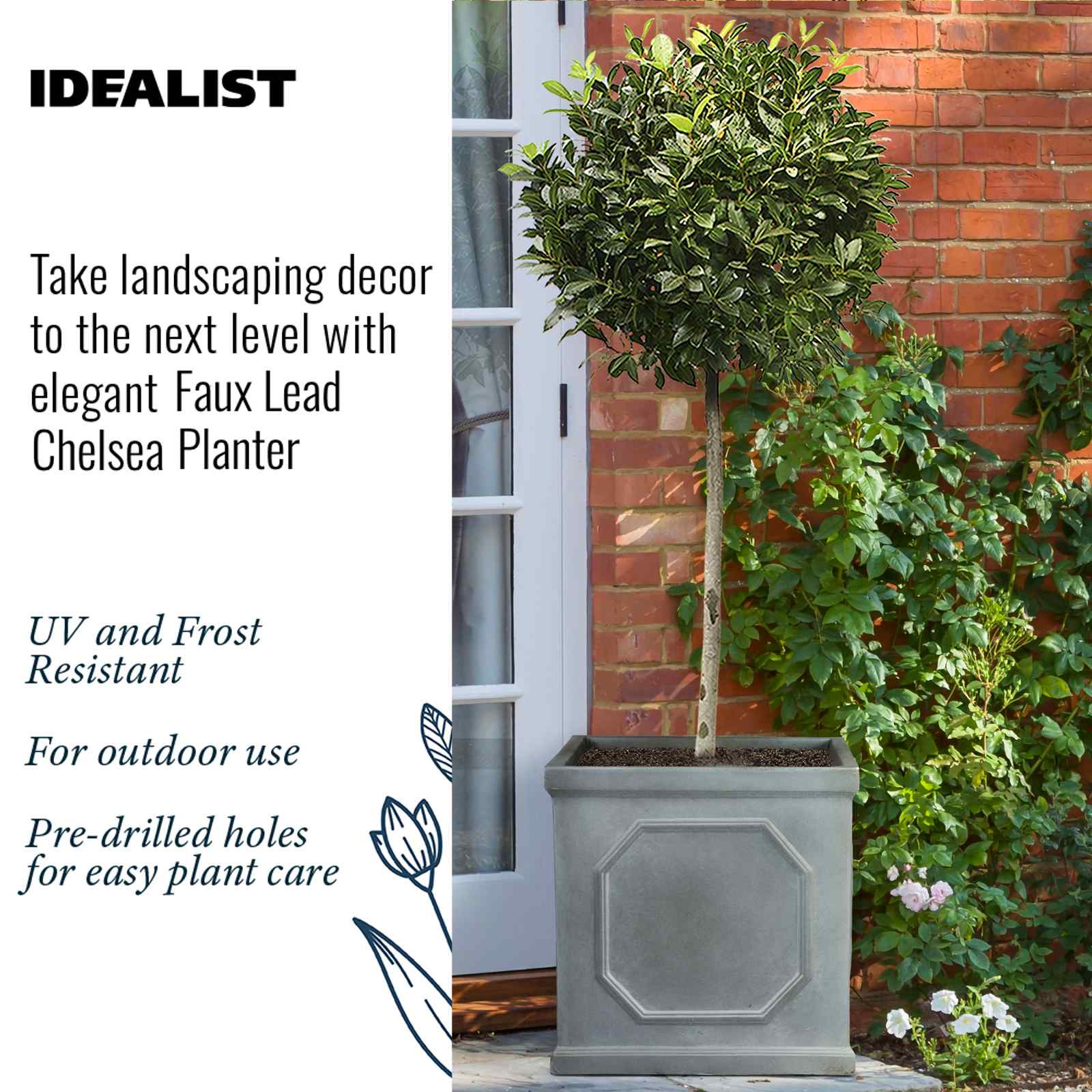 IDEALIST Lite Faux Lead Chelsea Box Square Light Concrete Planter