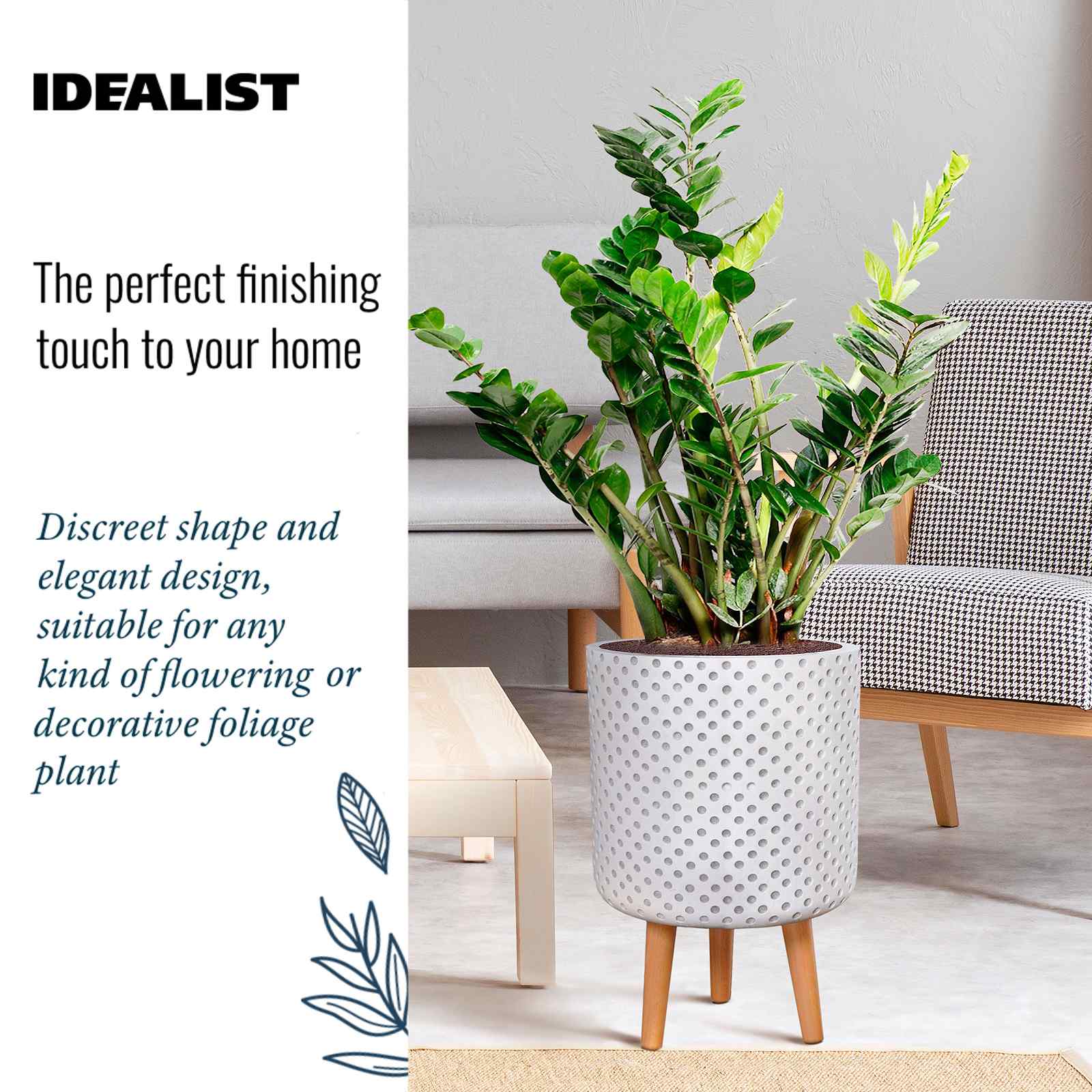 IDEALIST Lite Dotted Style Planter on Legs, Round Plant Pot Indoor