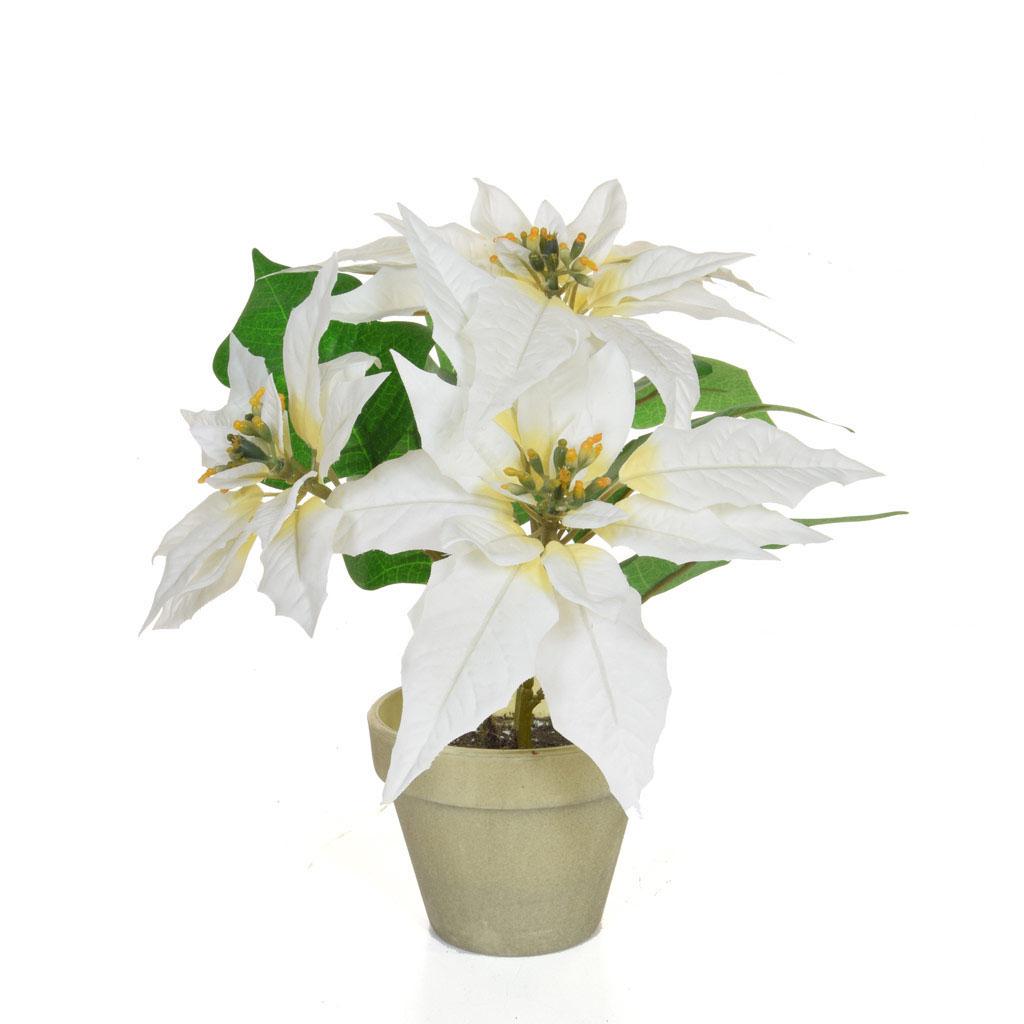 Artificial White Silk Poinsettia Potted Arrangement Artificial Flower Plant