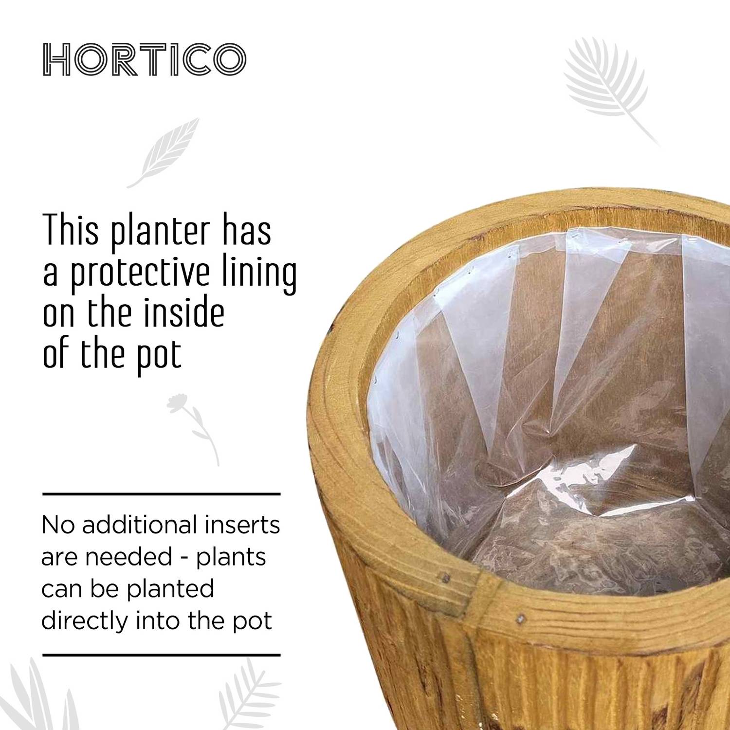 HORTICO RIBBED Wooden House Planter with Legs, Tall Indoor Plant Pot Stand with Waterproof Liner