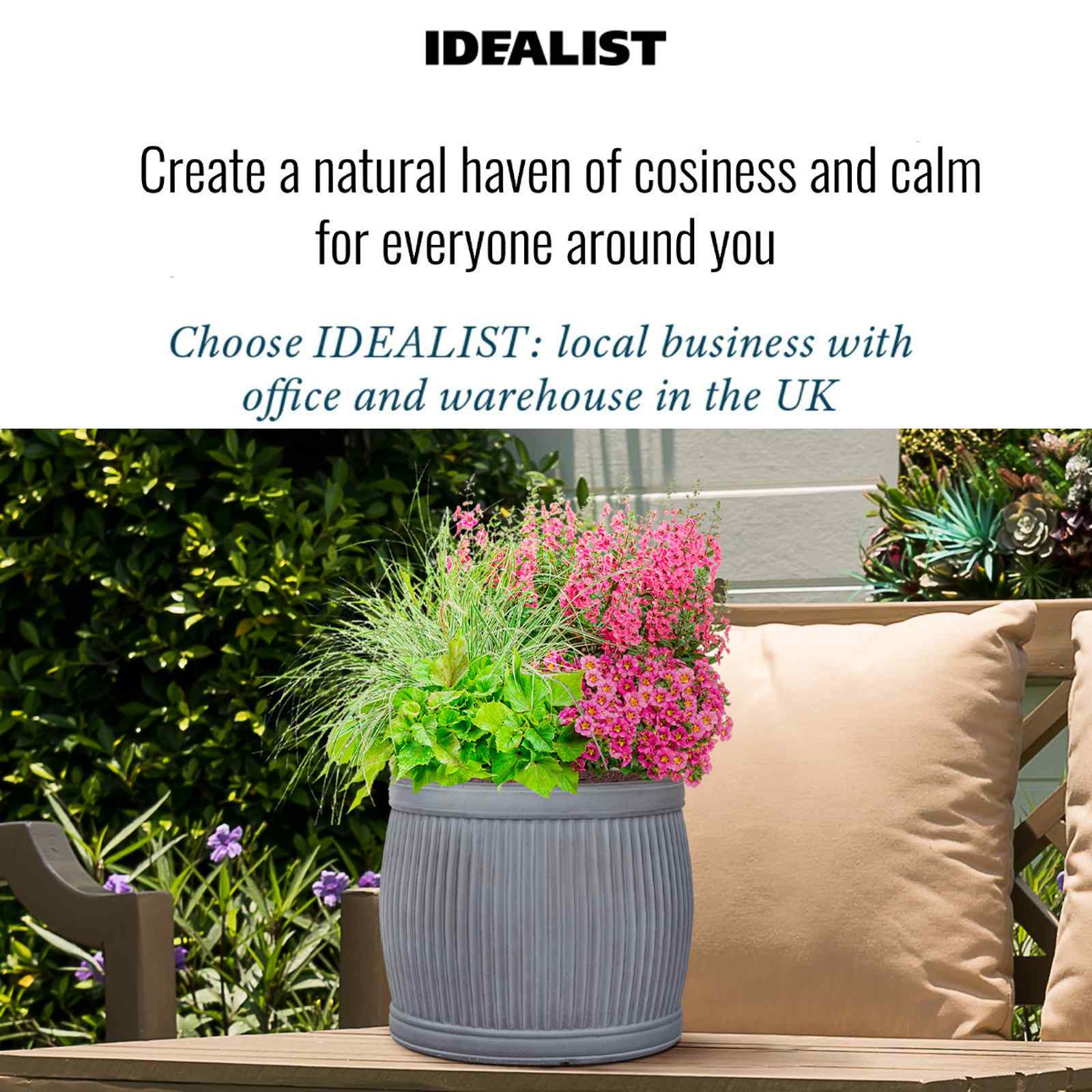 IDEALIST Lite Vertical Ribbed Vintage Style Barrel Round Planter