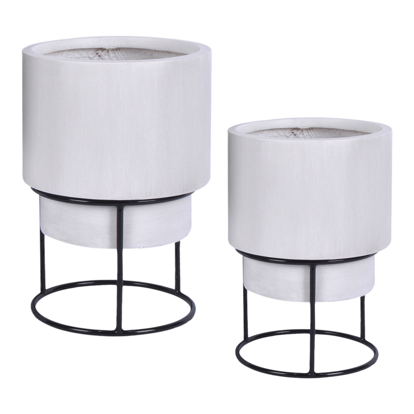 Set of two IDEALIST Lite Smooth Style Round Indoor Planters on Metal Stand