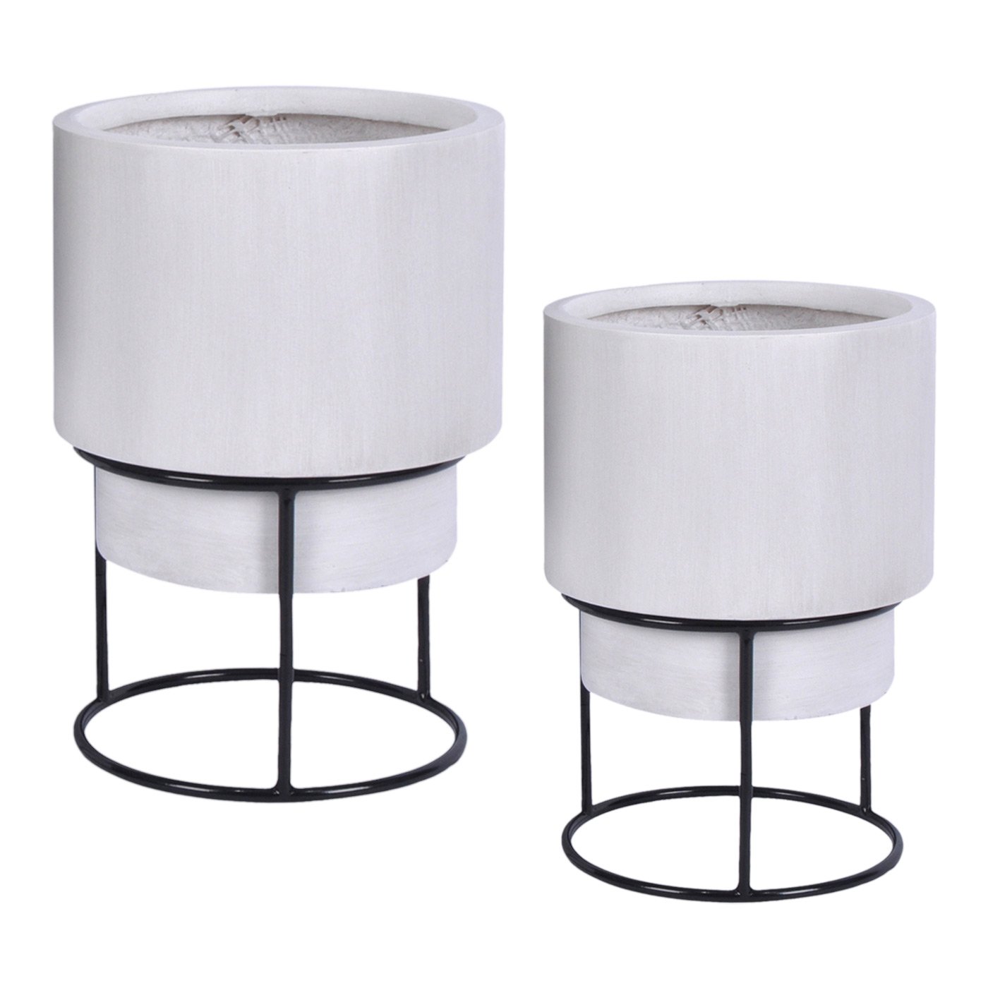 Set of two IDEALIST Lite Smooth Style Round Indoor Planters on Metal Stand