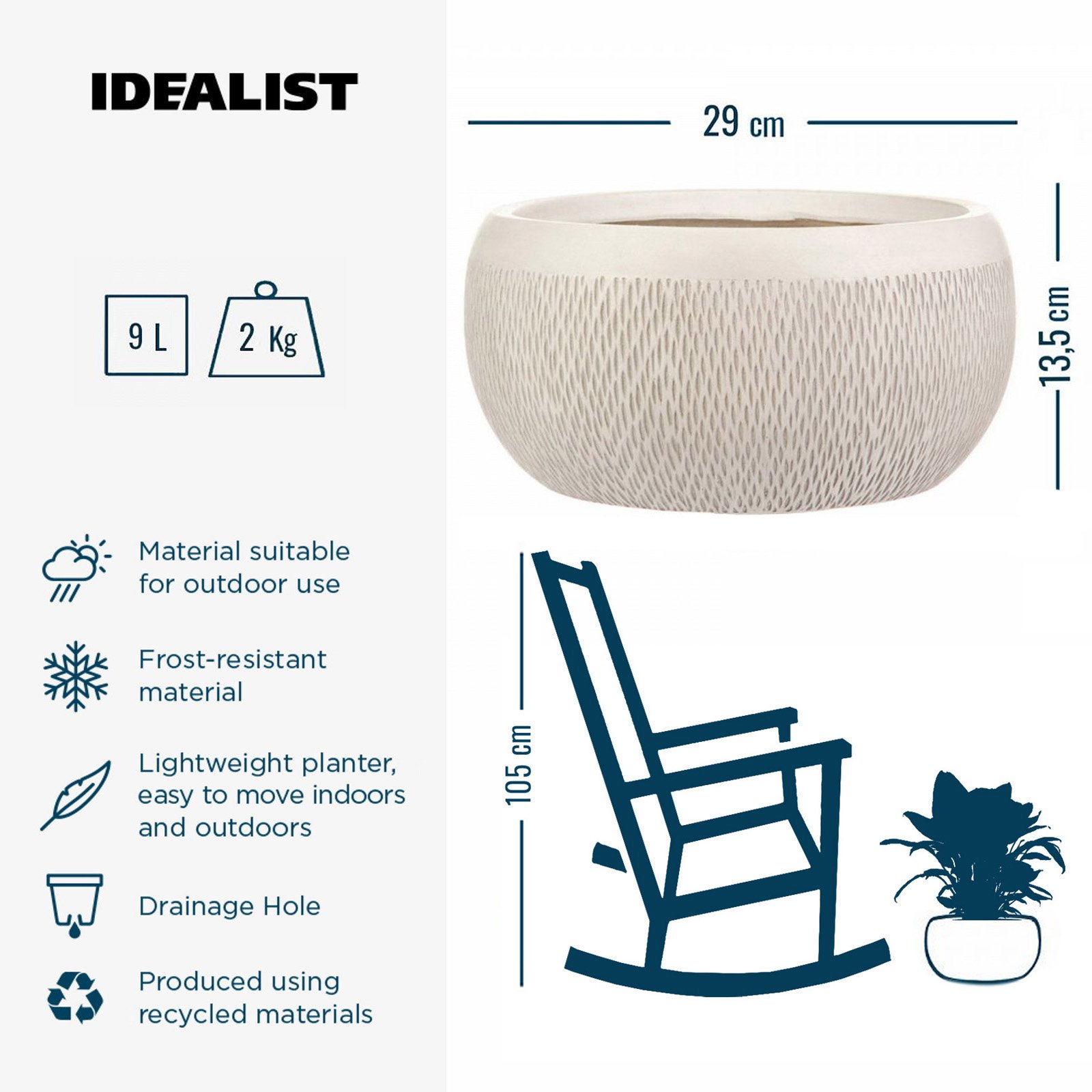 IDEALIST Lite Mesh Style Bowl Planter Outdoor Plant Pot