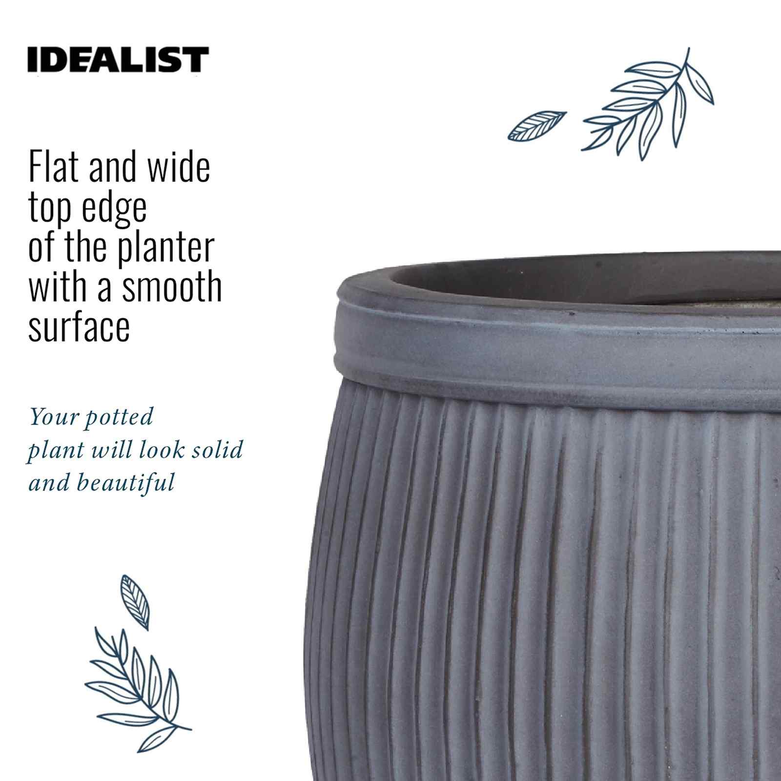 IDEALIST Lite Vertical Ribbed Vintage Style Barrel Round Planter