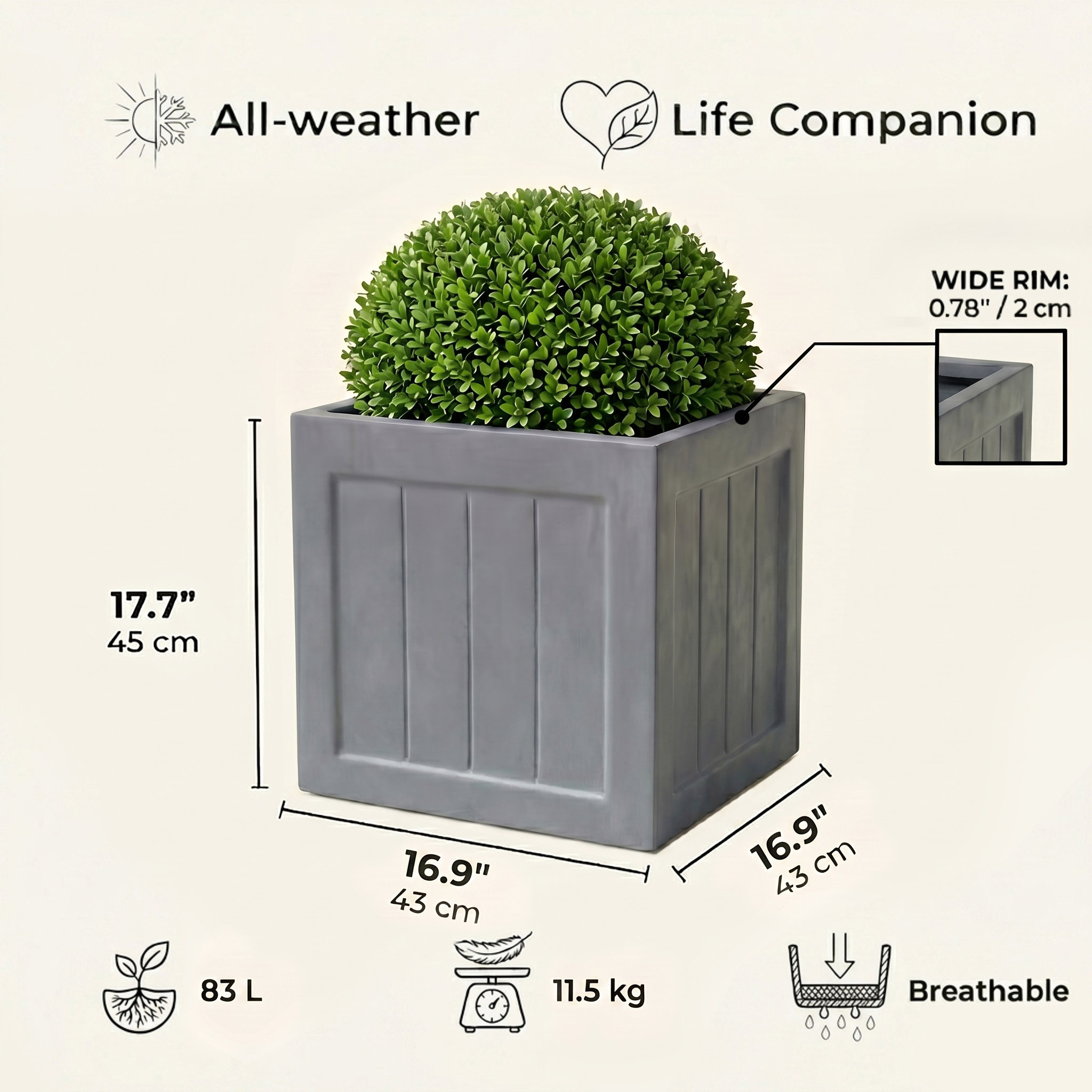IDEALIST Regency Light Stone Square Garden Planter