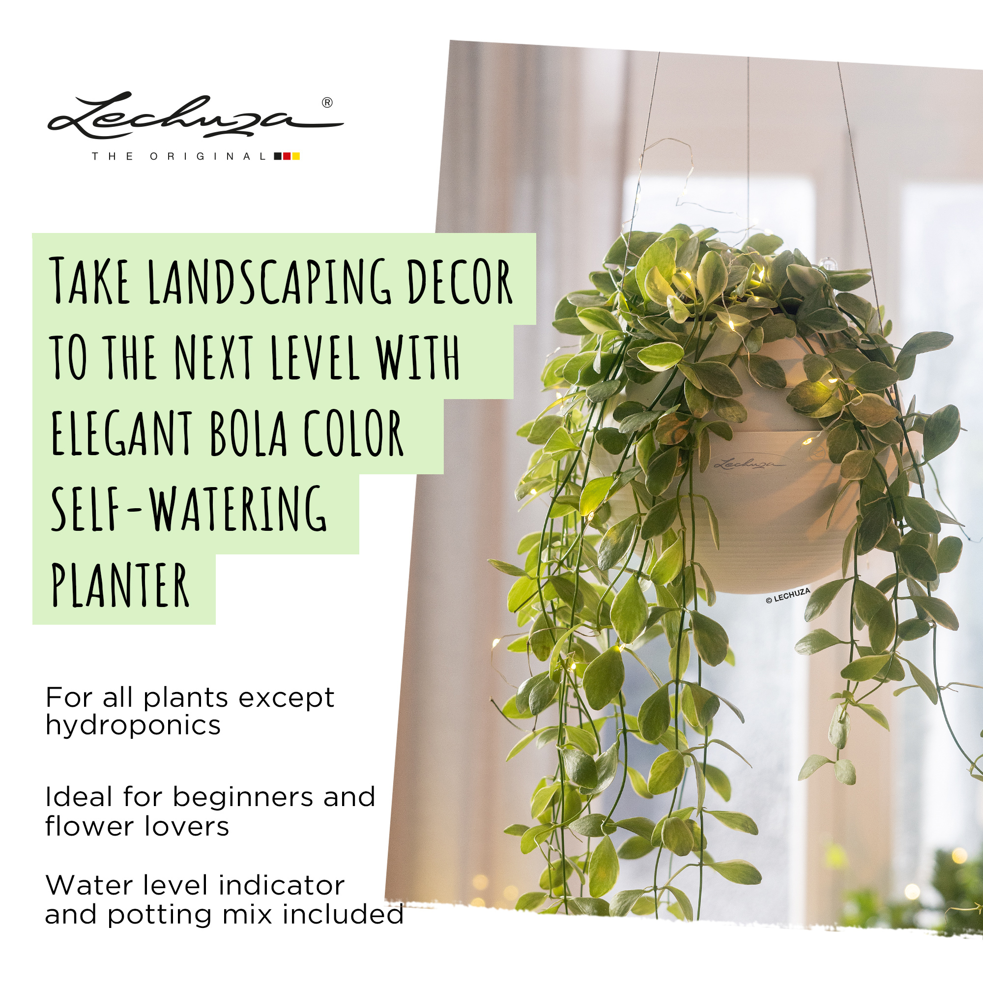 LECHUZA BOLA Color Round Poly Resin Self-watering Planter