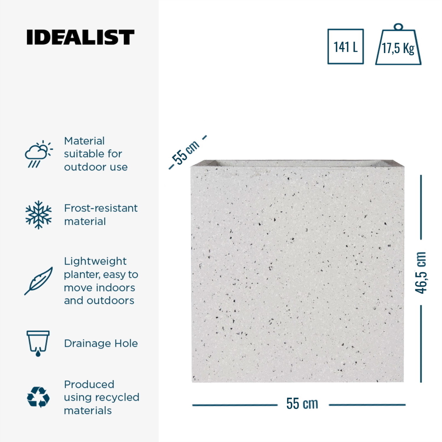 IDEALIST Lite Square Box Contemporary Marble Light Concrete Planter