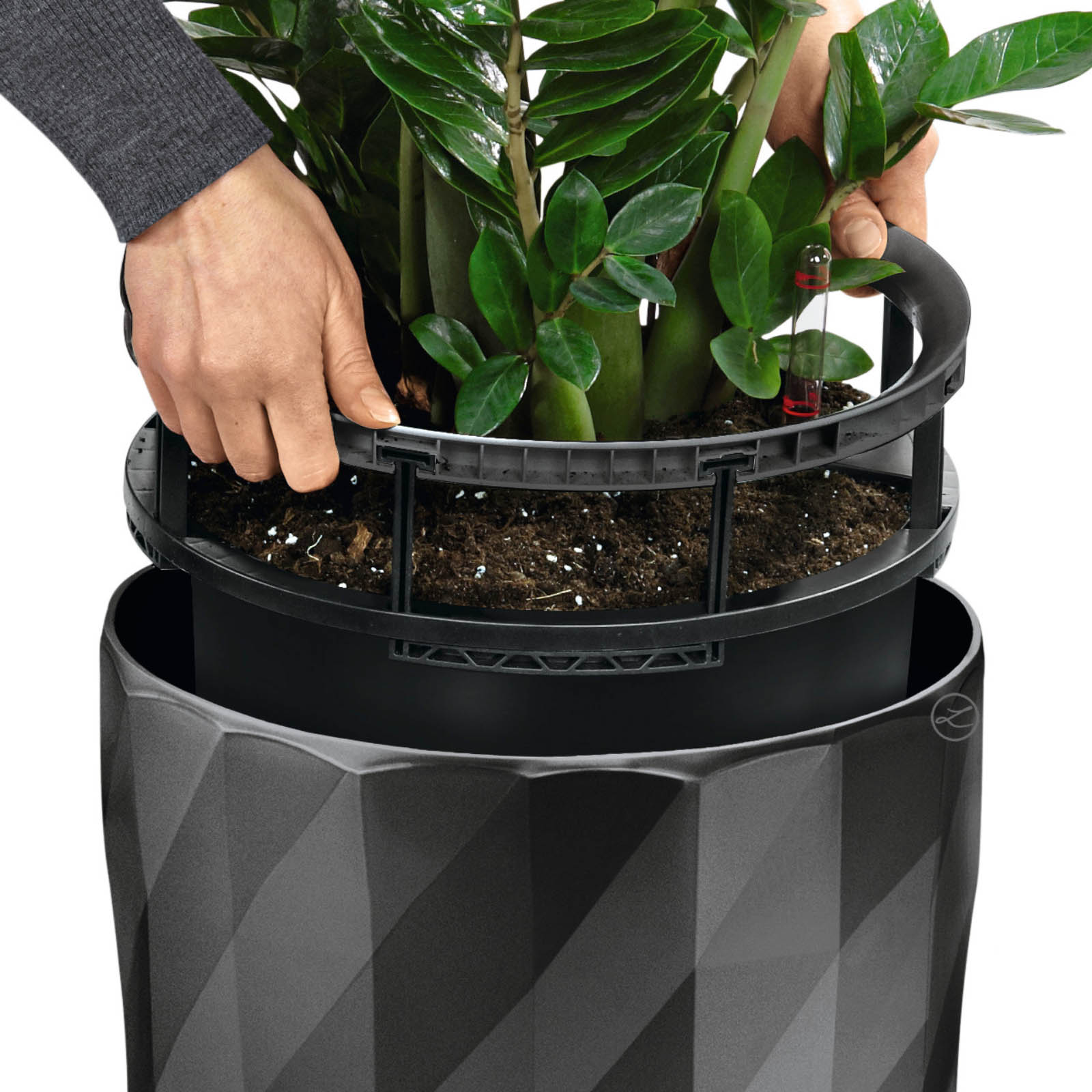 LECHUZA DIAMANTE Premium Glossy Round Tall Poly Resin Self-watering Planter