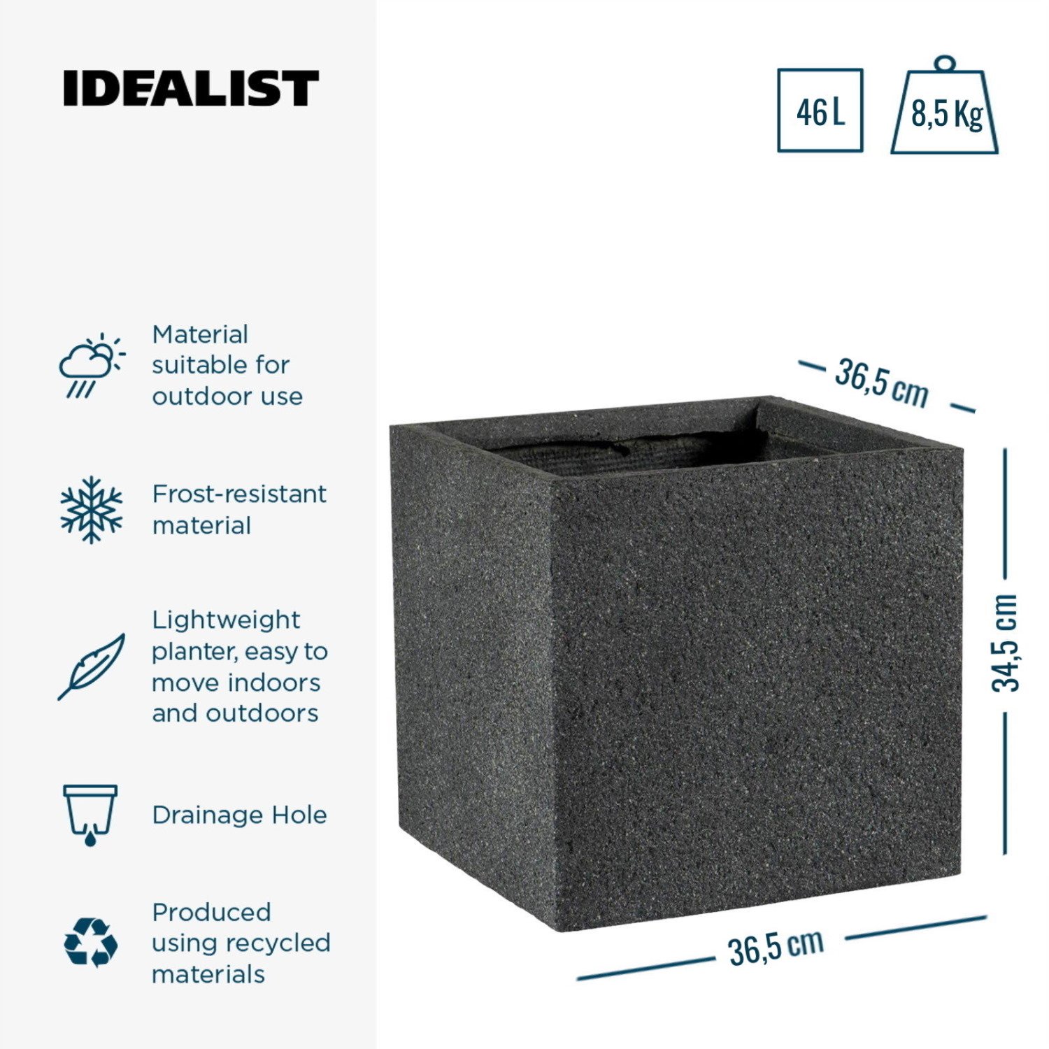 IDEALIST Lite Square Textured Concrete Effect Outdoor Planter