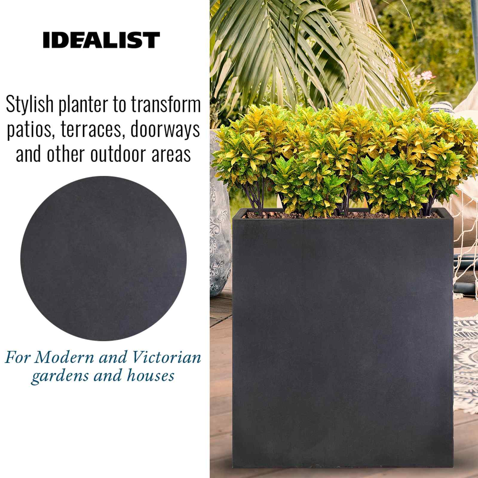 IDEALIST Lite Narrow Contemporary Light Concrete Trough Planter