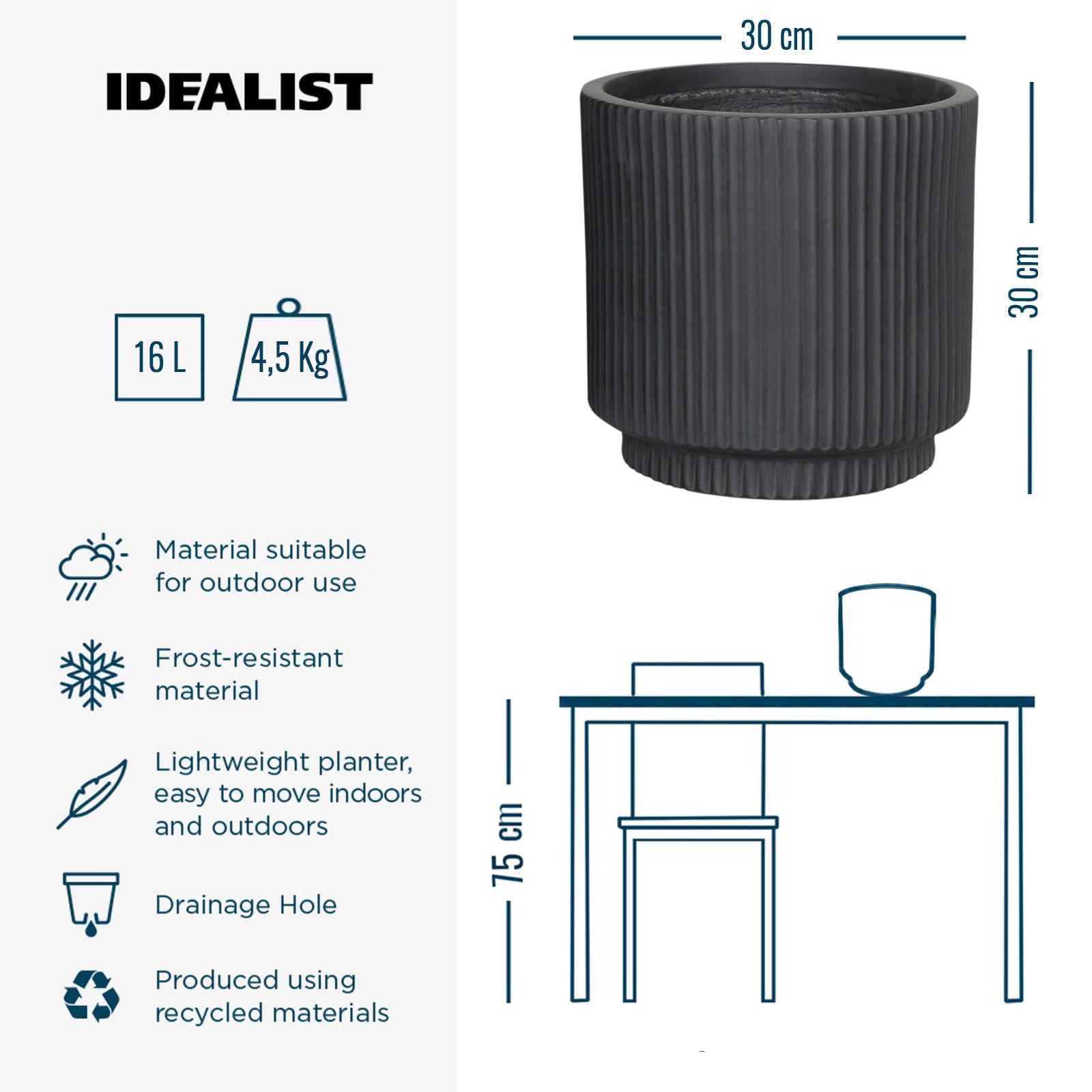 IDEALIST Lite Vertical Ribbed Cylinder Outdoor Planter