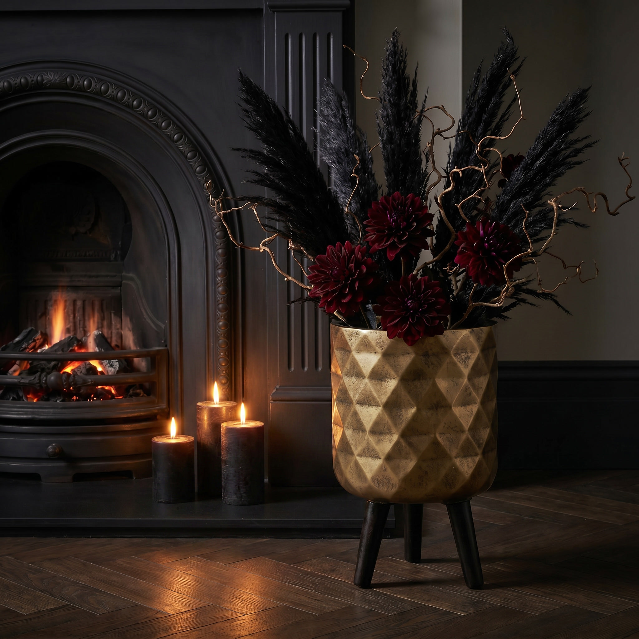 IDEALIST Lite Indoor Plant Pot, Diamond Faceted Antique Gold Planter on Legs