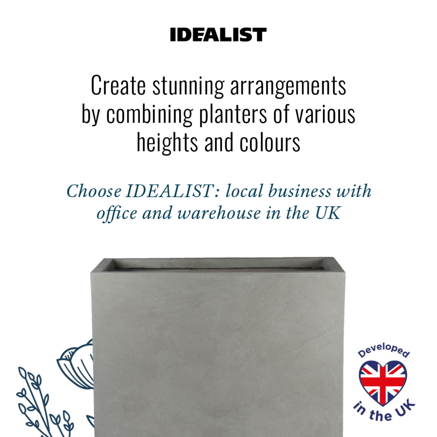 IDEALIST Lite Contemporary Light Concrete Trough Planter