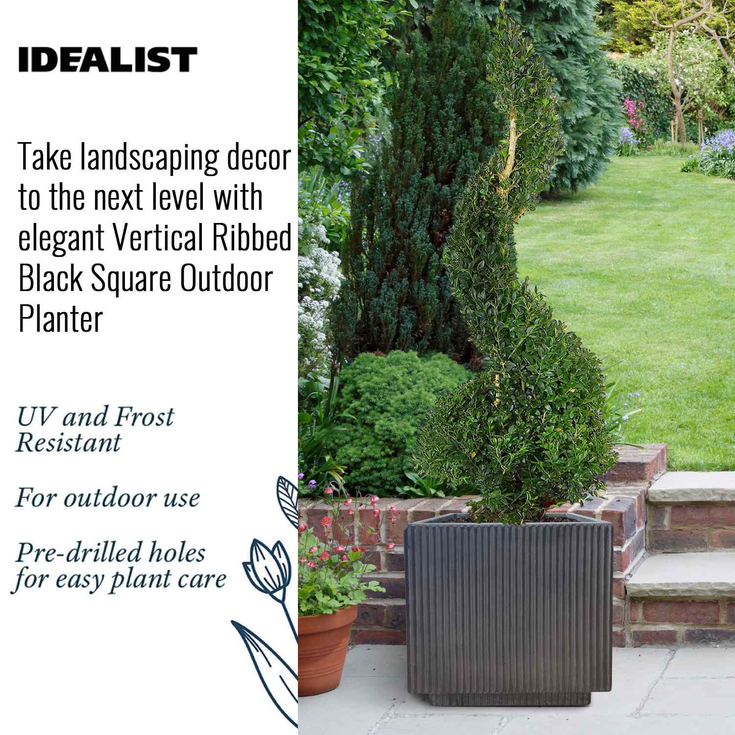 IDEALIST Lite Vertical Ribbed Square Effect Outdoor Planter