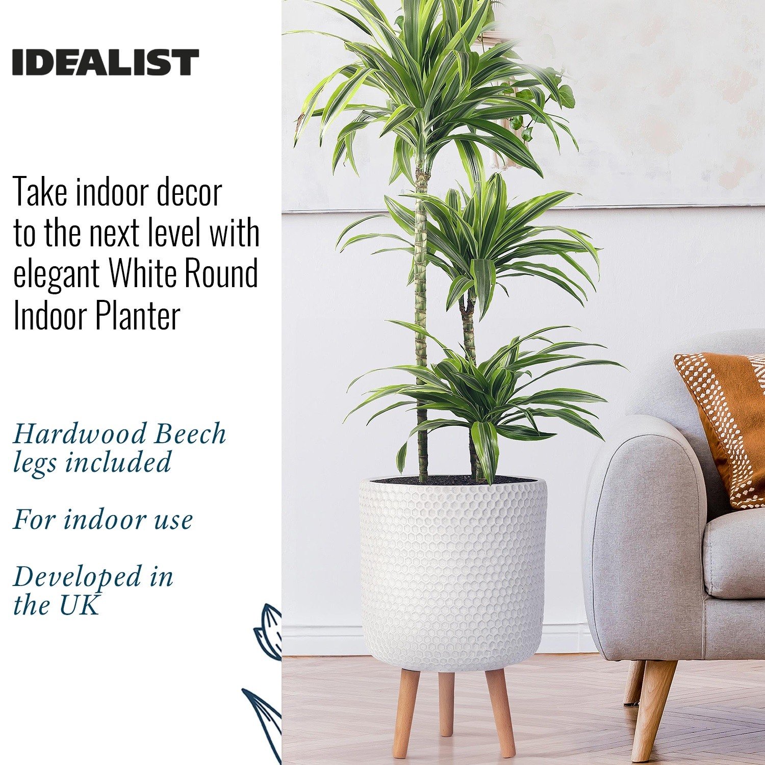 IDEALIST Lite Honeycomb Style Cylinder Planter on Legs, Round Pot Plant Stand Indoor