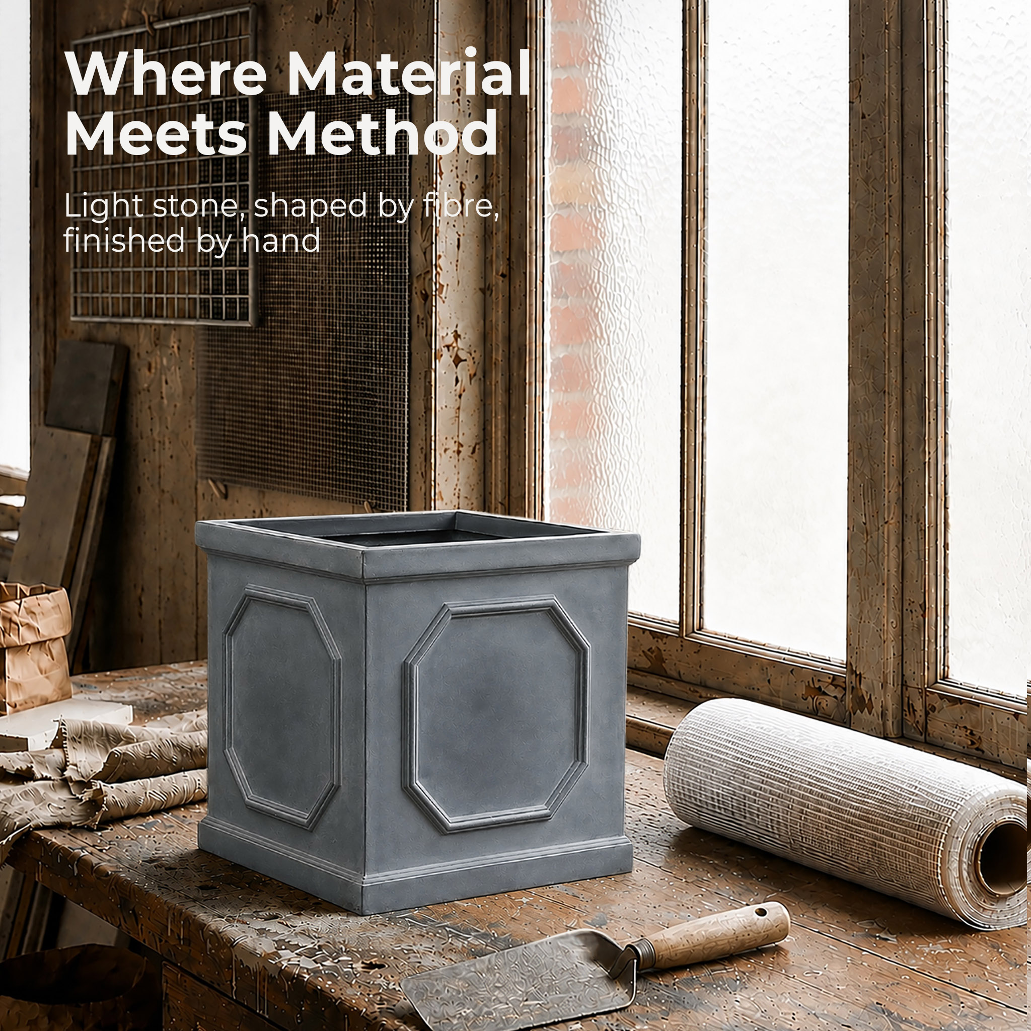 IDEALIST Lite Faux Lead Chelsea Box Square Light Concrete Planter