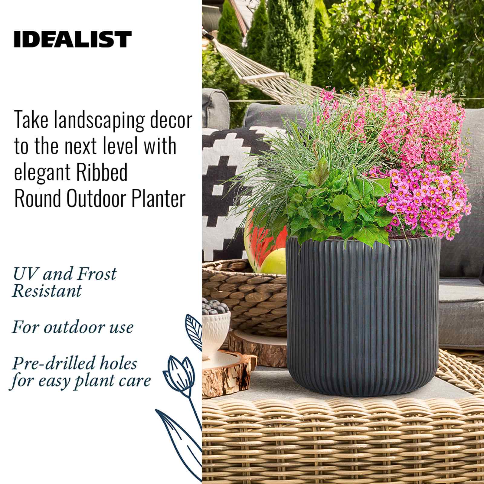 IDEALIST Lite Ribbed Round Outdoor Planter