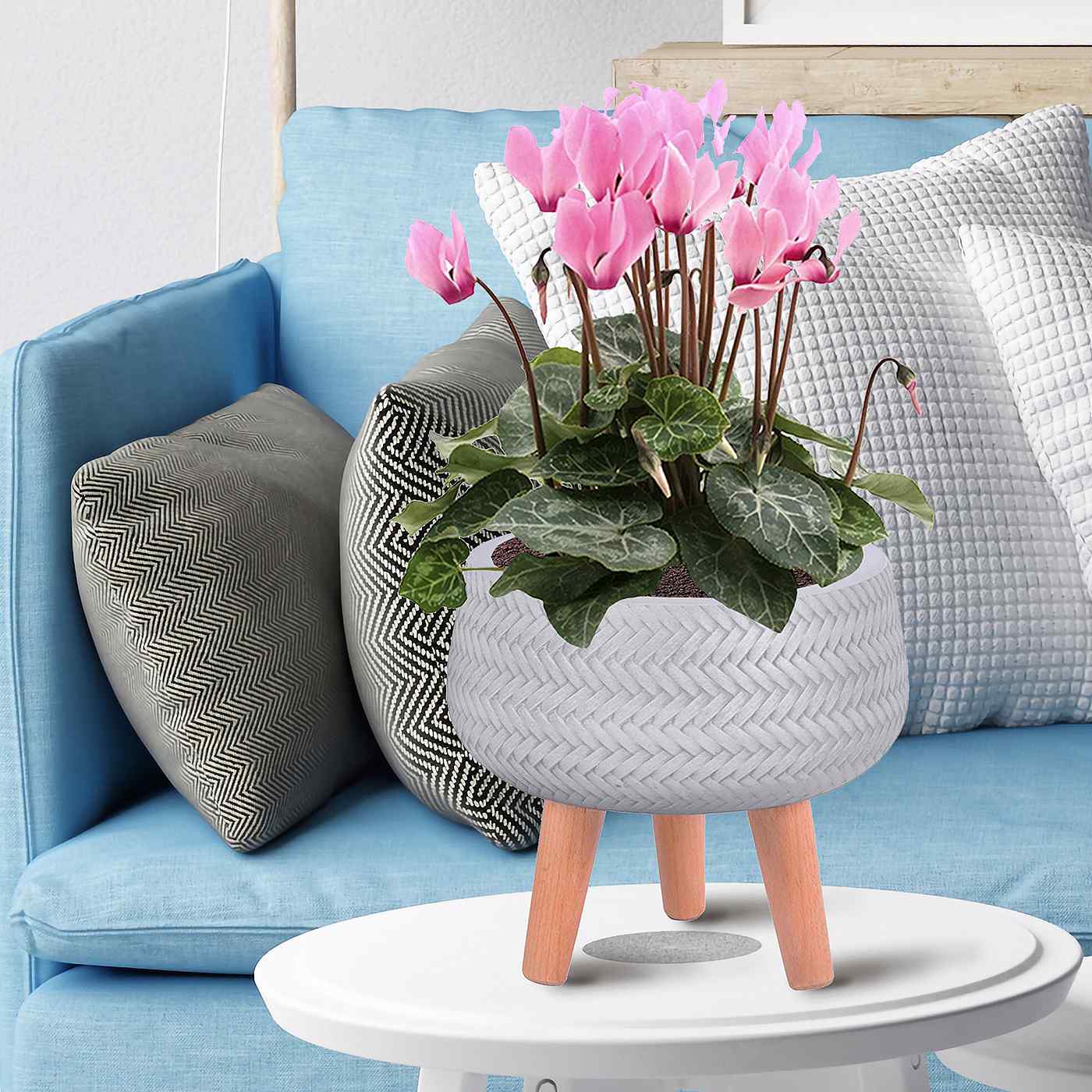 IDEALIST Lite Plaited Style Bowl Planter on Legs, Round Pot Plant Stand Indoor