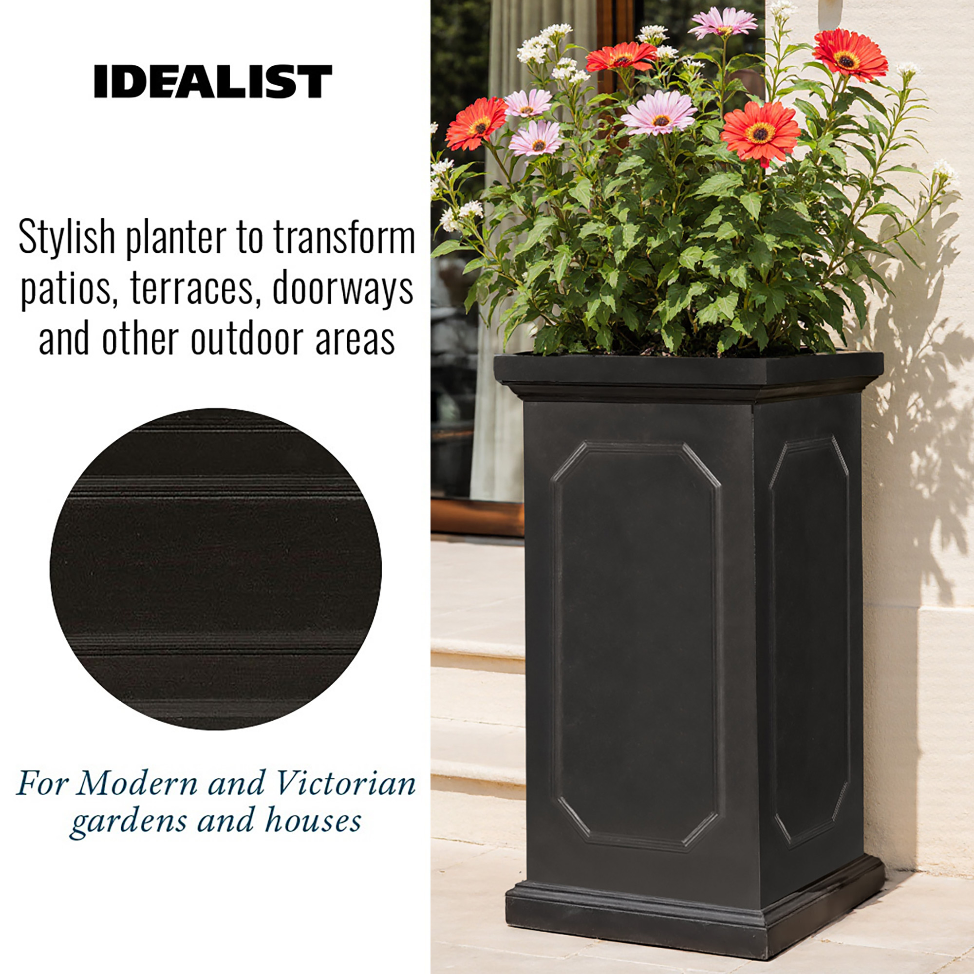 IDEALIST Lite Faux Lead Chelsea Light Concrete Tall Square Planter