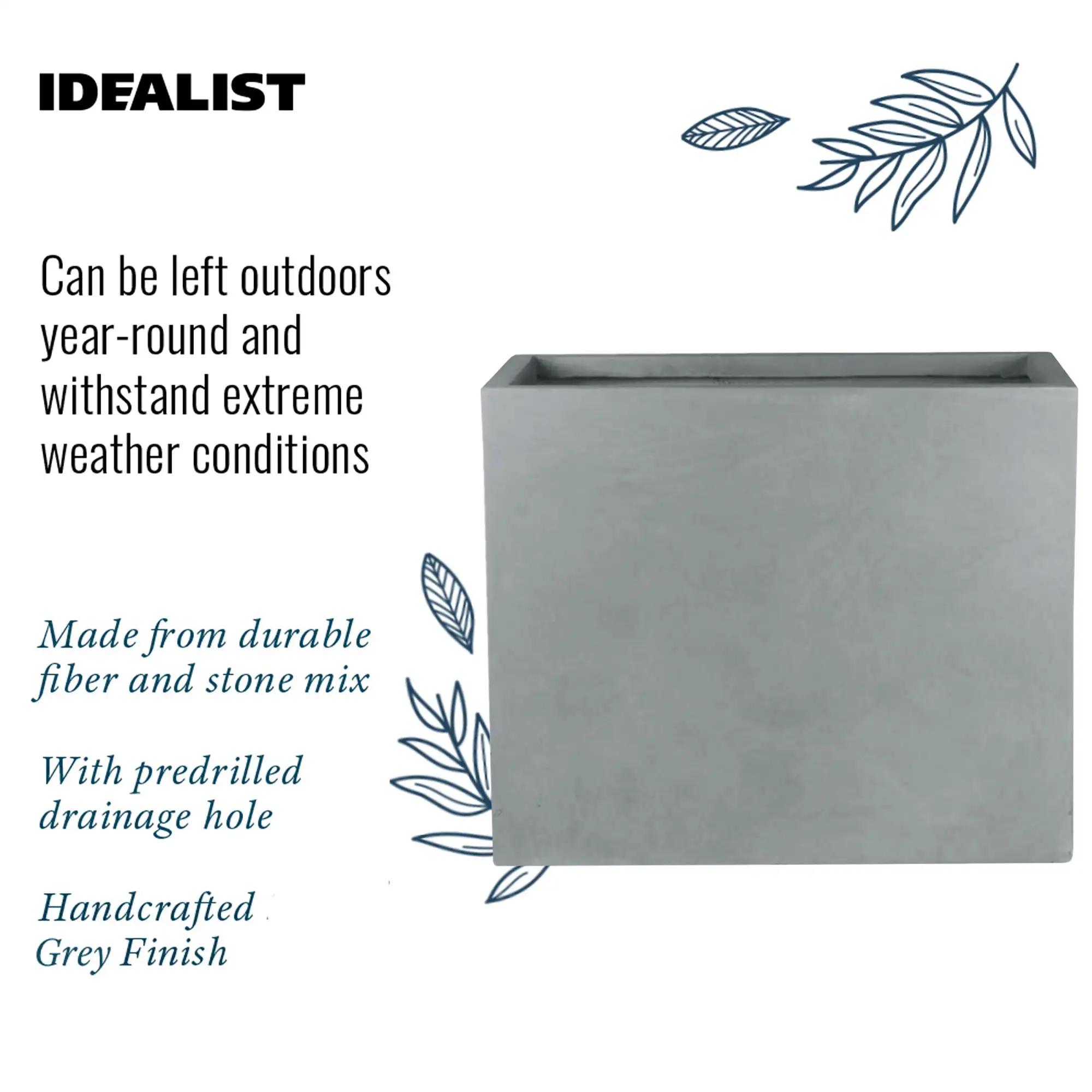 IDEALIST Lite Contemporary Light Concrete Trough Planter