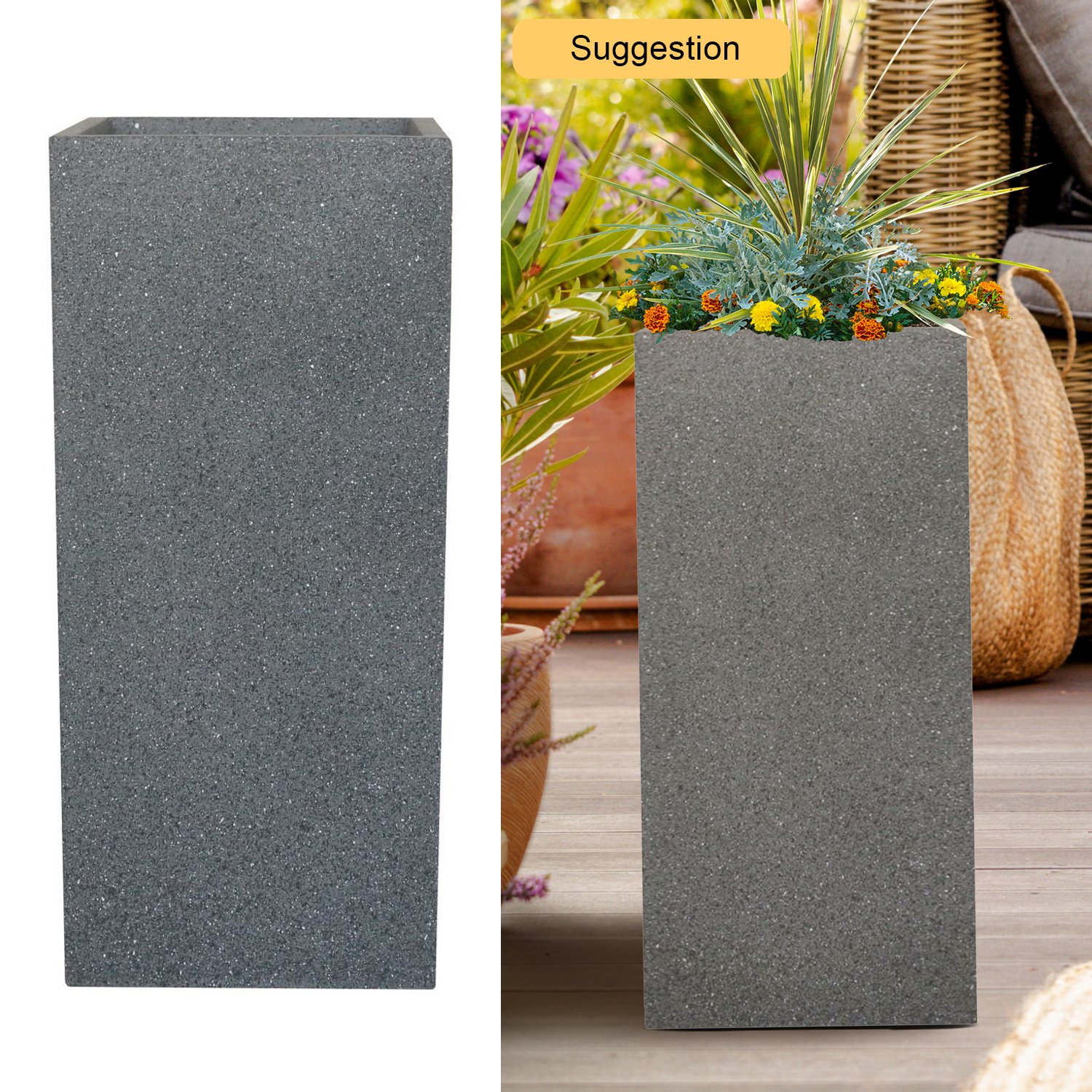 IDEALIST Lite Textured Concrete Effect Tall Square Outdoor Planter