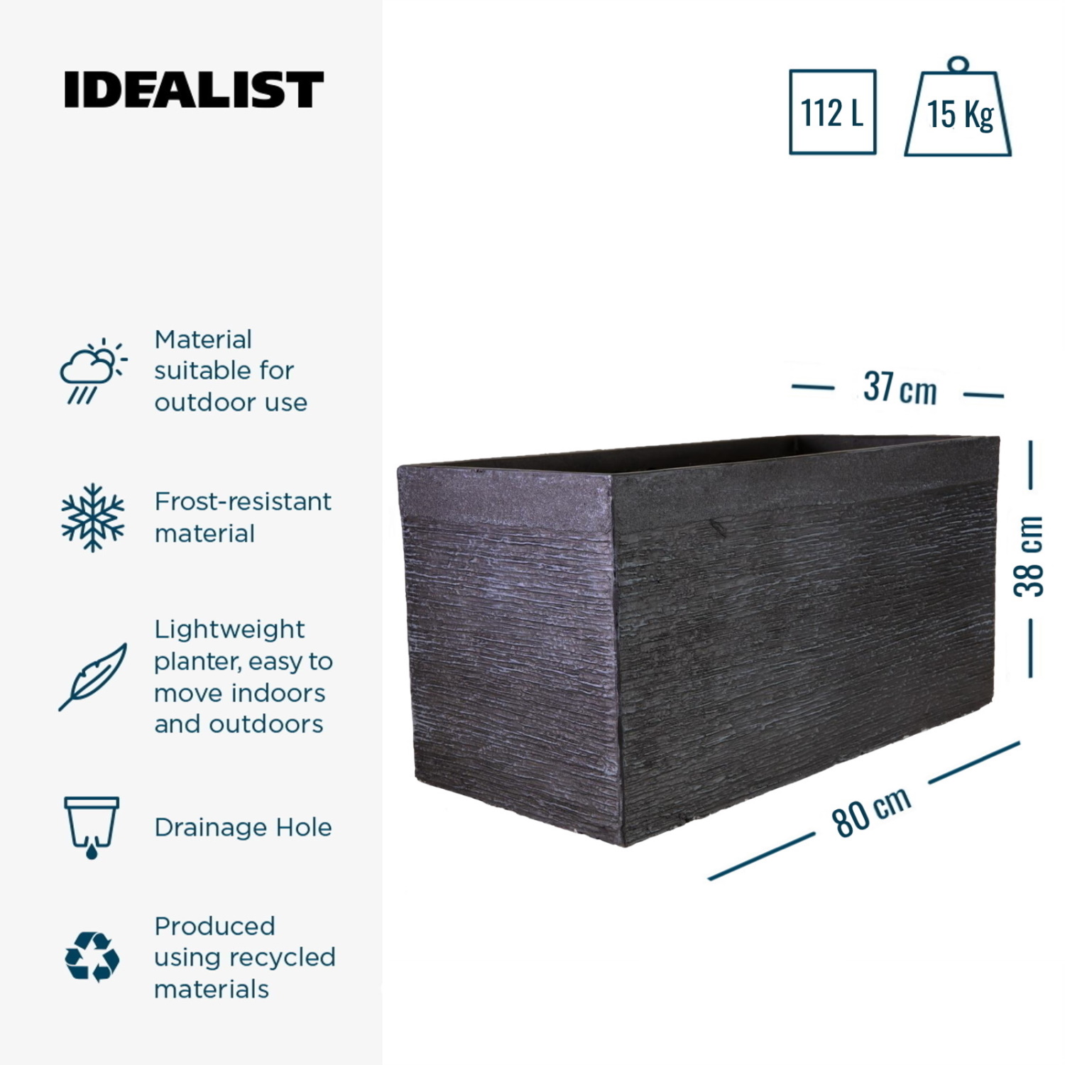 IDEALIST Lite Ribbed Light Concrete Trough Planter