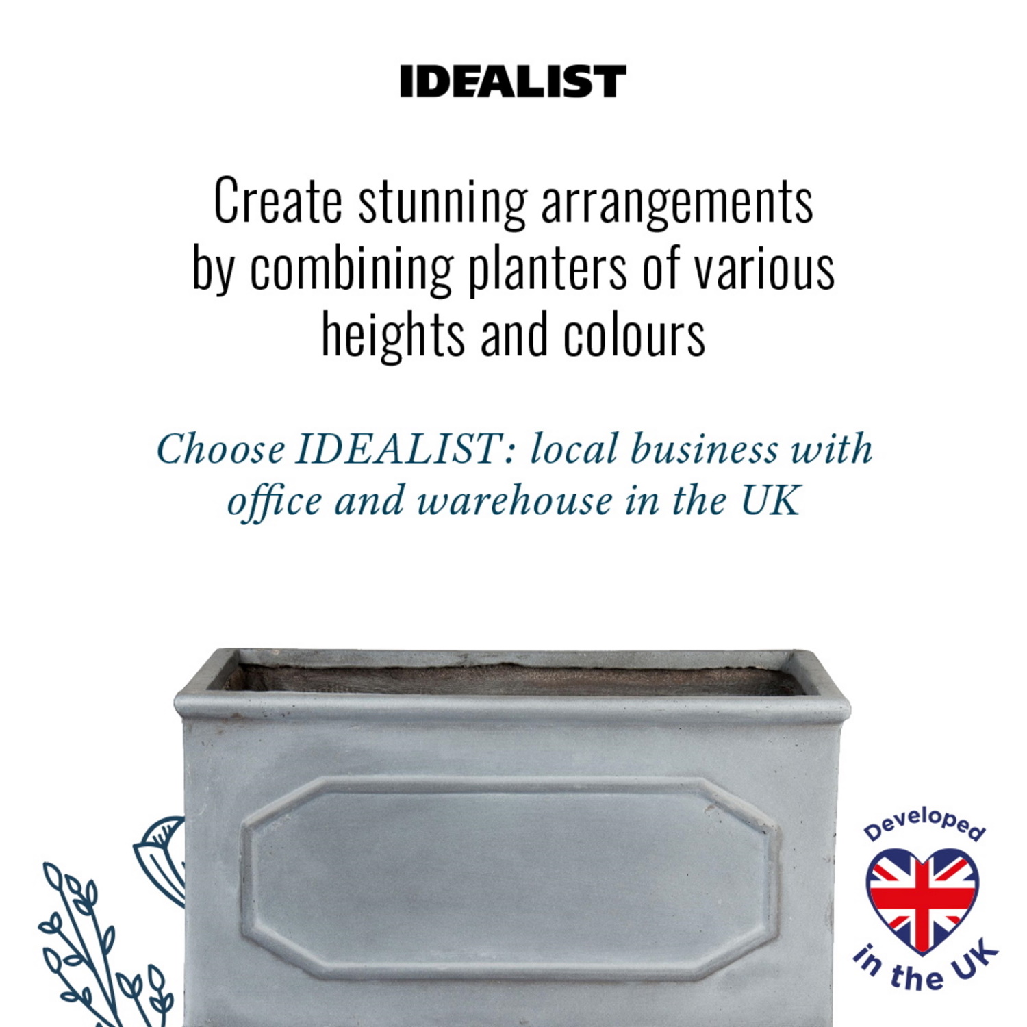 IDEALIST Lite Faux Lead Chelsea Light Concrete Through Planter