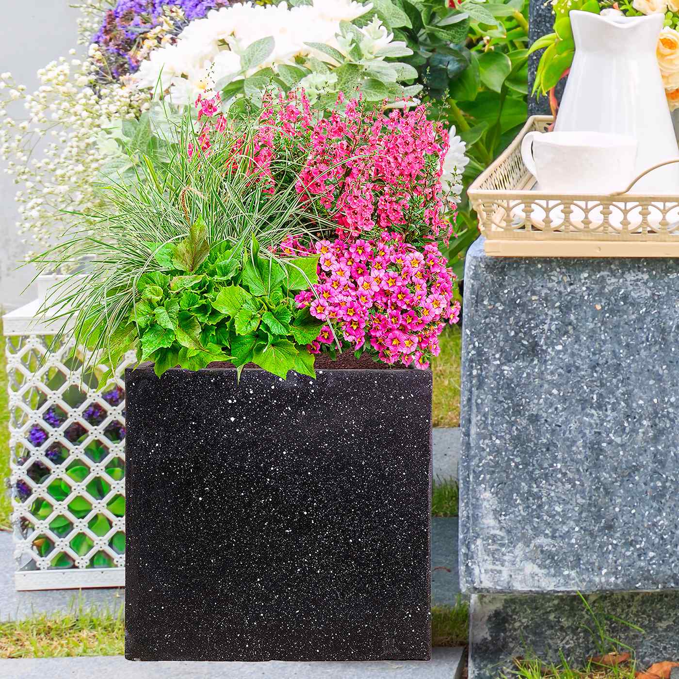 IDEALIST Lite Square Box Contemporary Marble Light Concrete Planter