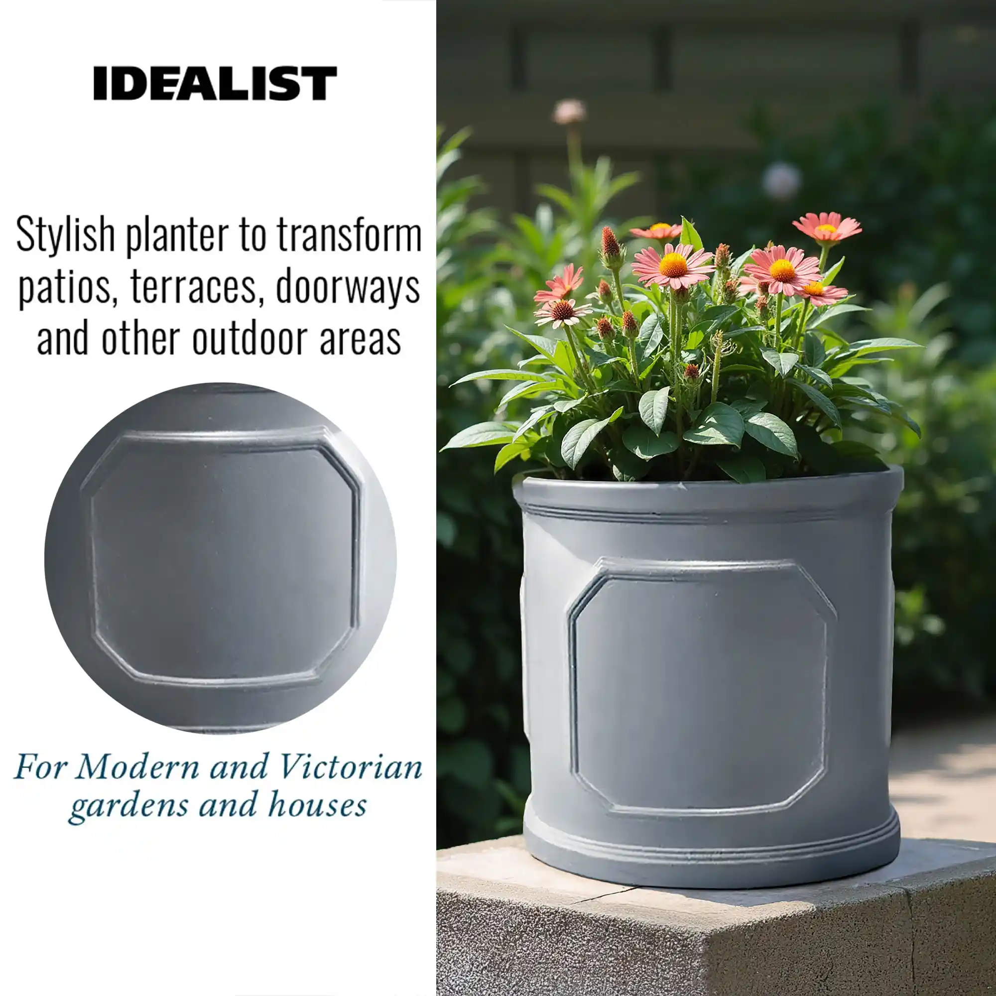 IDEALIST Chelsea Light Concrete Cylinder Garden Planter