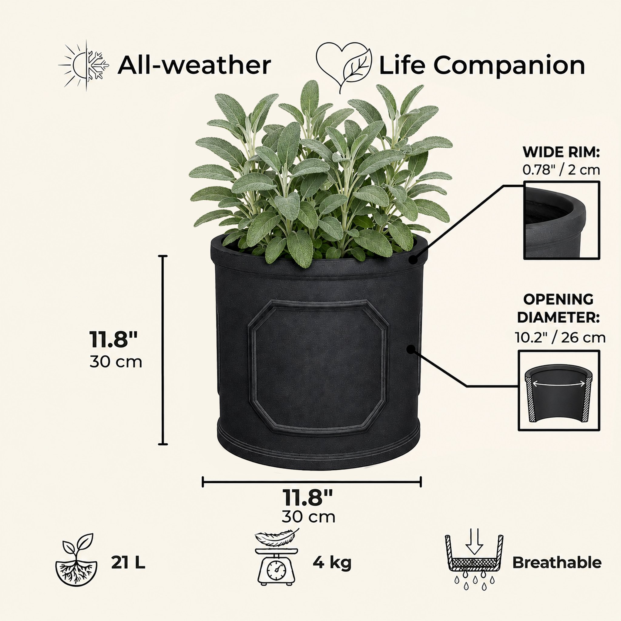IDEALIST Chelsea Light Concrete Cylinder Garden Planter