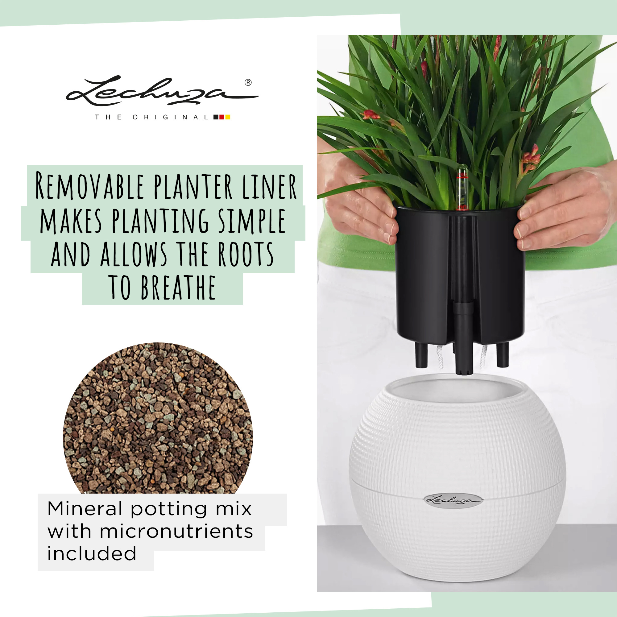 LECHUZA PURO Color Round Poly Resin Self-watering Planter