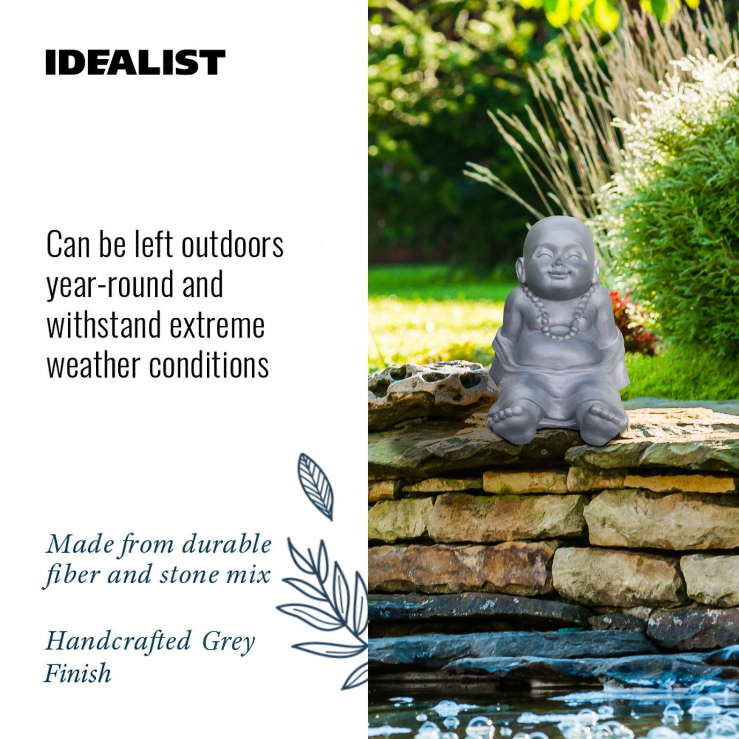 IDEALIST Lite Resting Baby Monk Grey Indoor and Outdoor Statue L31 W22.5 H26 cm