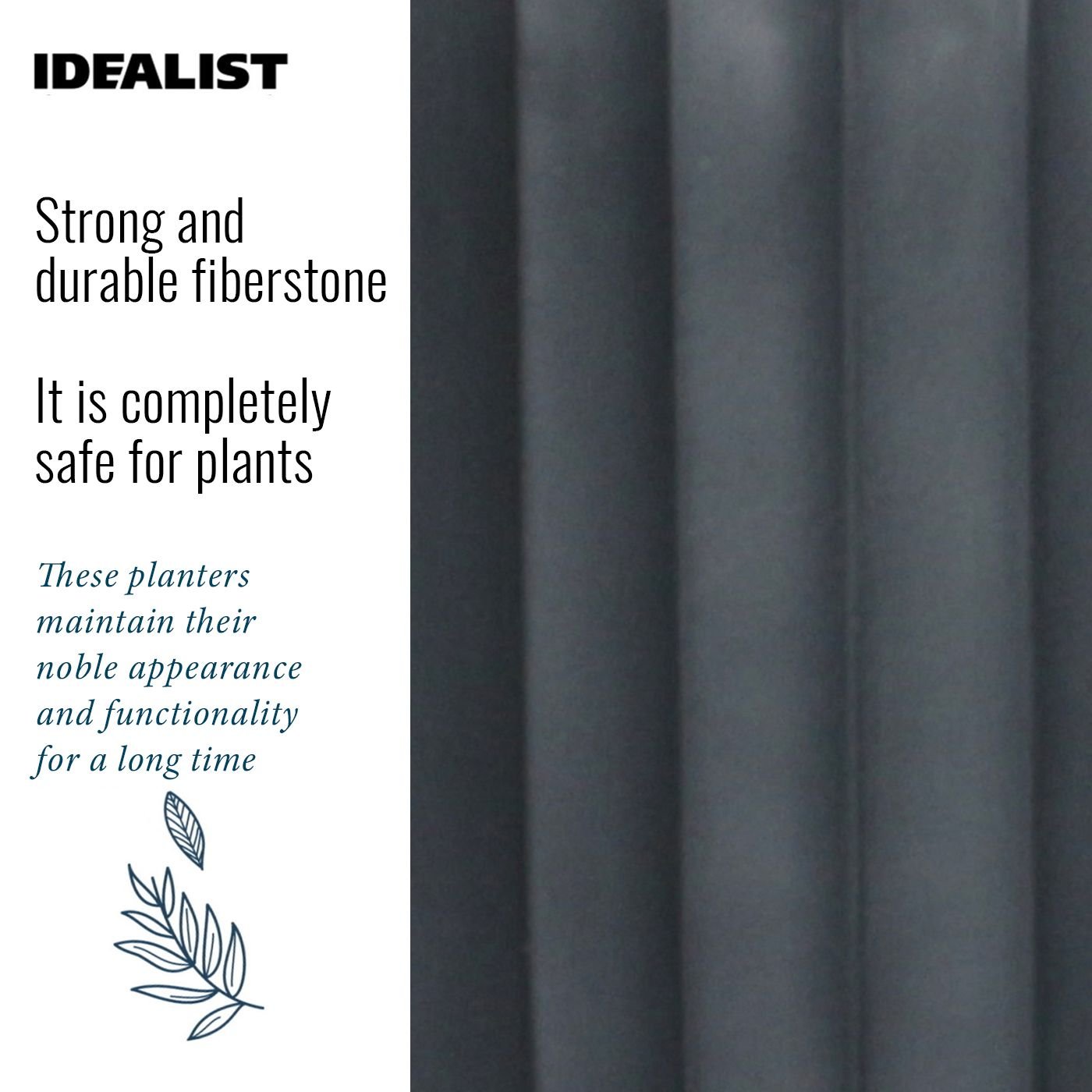 IDEALIST Lite Modern Ribbed Cylinder Planter on Legs, Round Pot Plant Stand Indoor