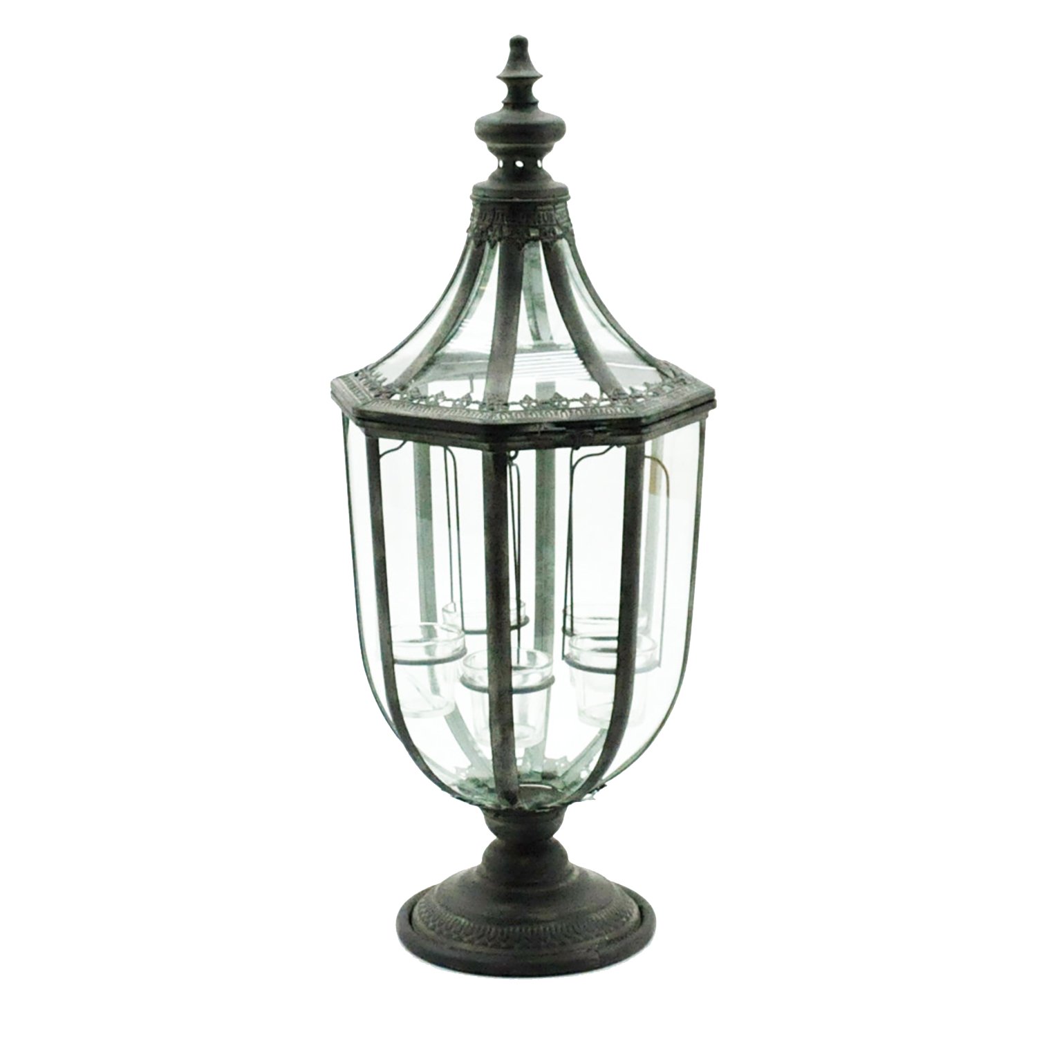 Rounded Metal Antique Garden Dark Silver Lantern with Tealight Holder by Minster